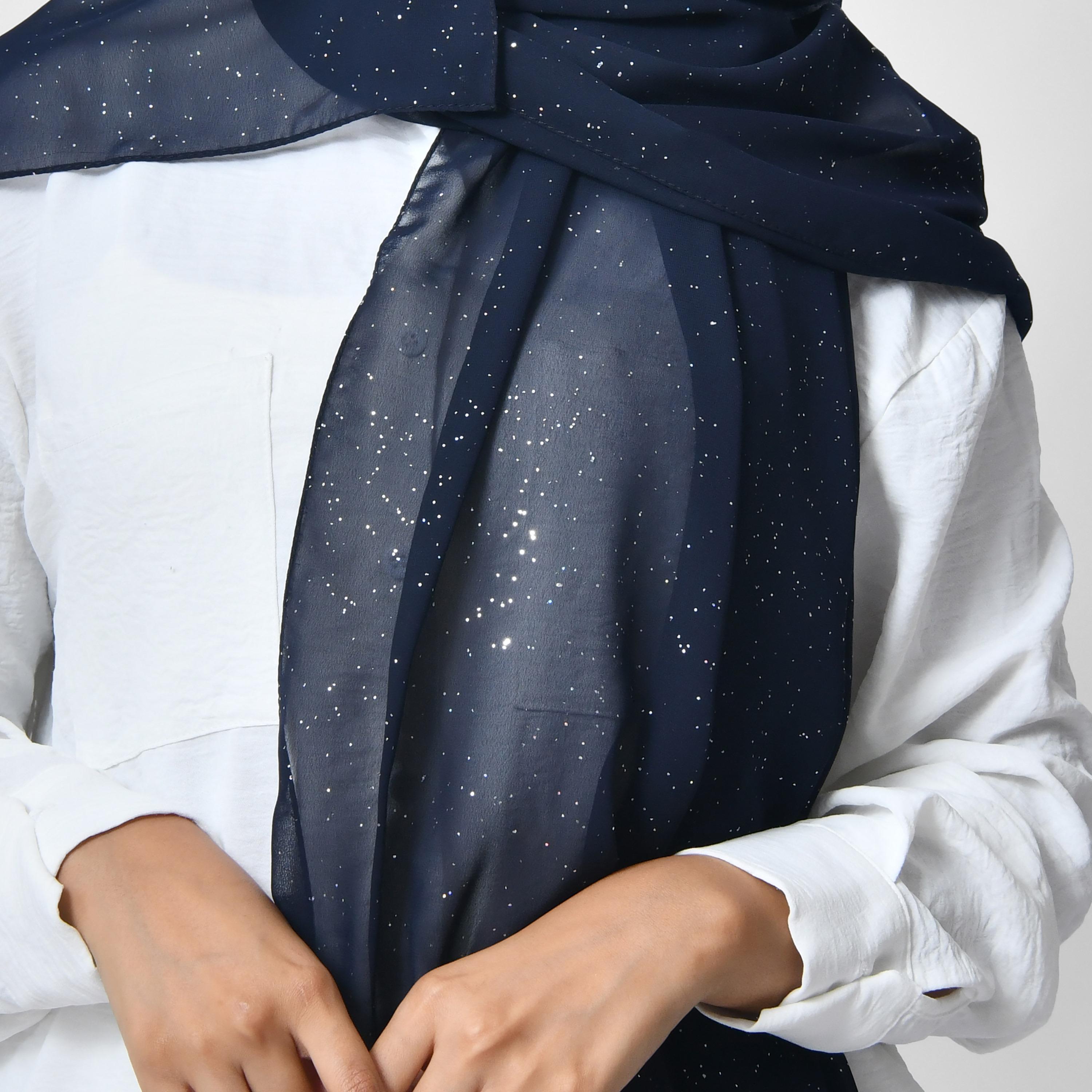 Hawraa Shiny Silver Prints Chiffon Women's Scarf-women-arabicclothing-headscarf-hijab-image-9