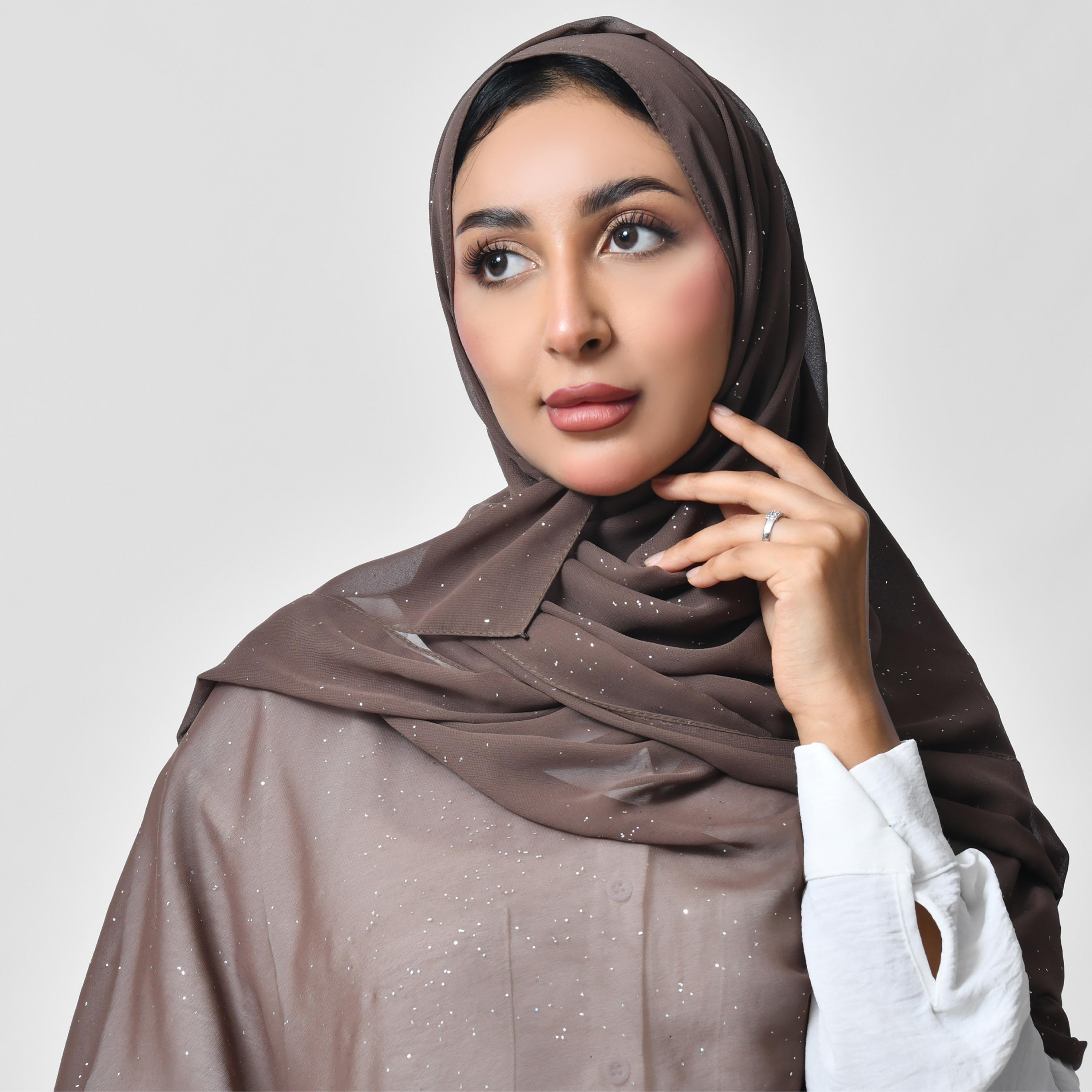 Hawraa Shiny Silver Prints Chiffon Women's Scarf-women-arabicclothing-headscarf-hijab-image-3