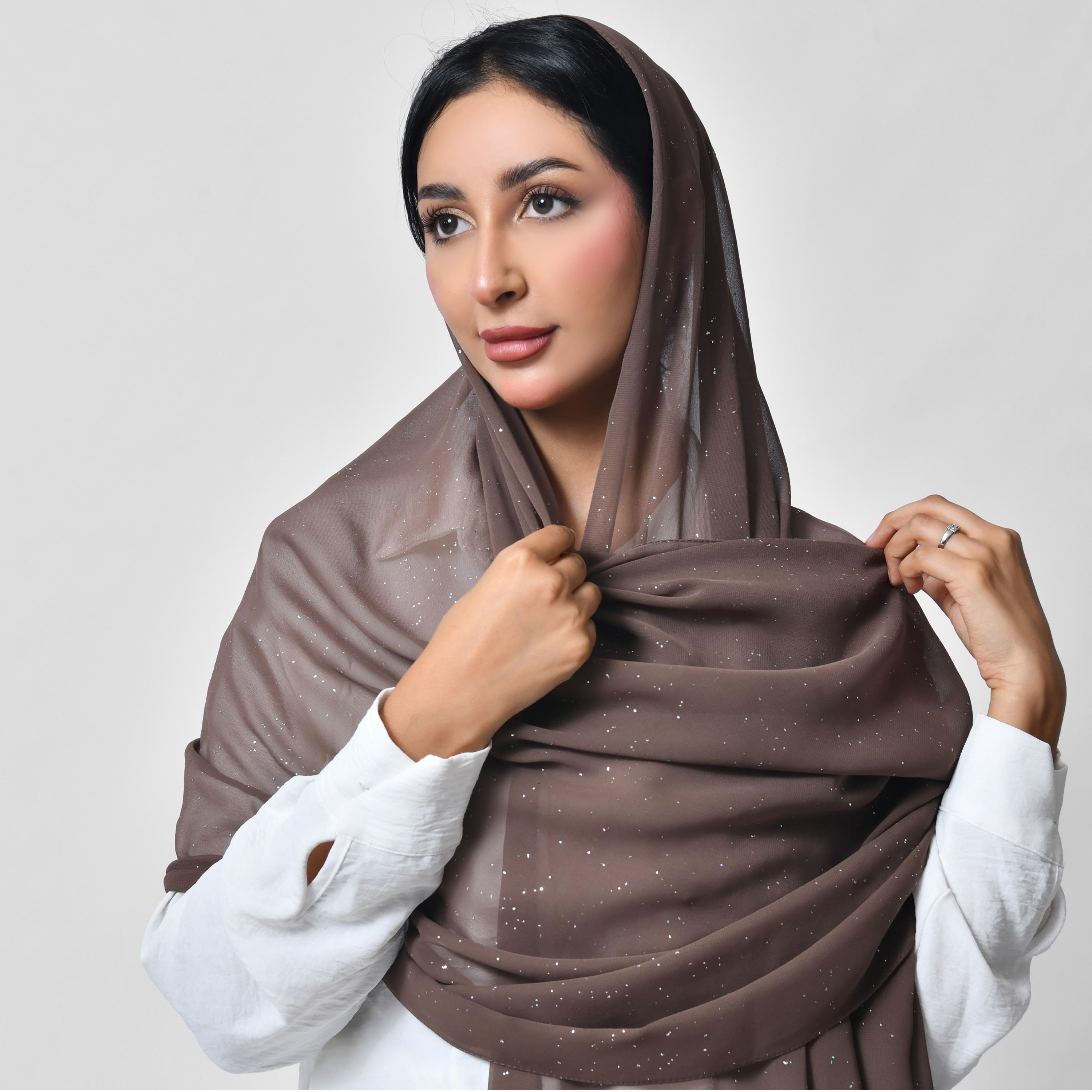 Hawraa Shiny Silver Prints Chiffon Women's Scarf-women-arabicclothing-headscarf-hijab-image-4