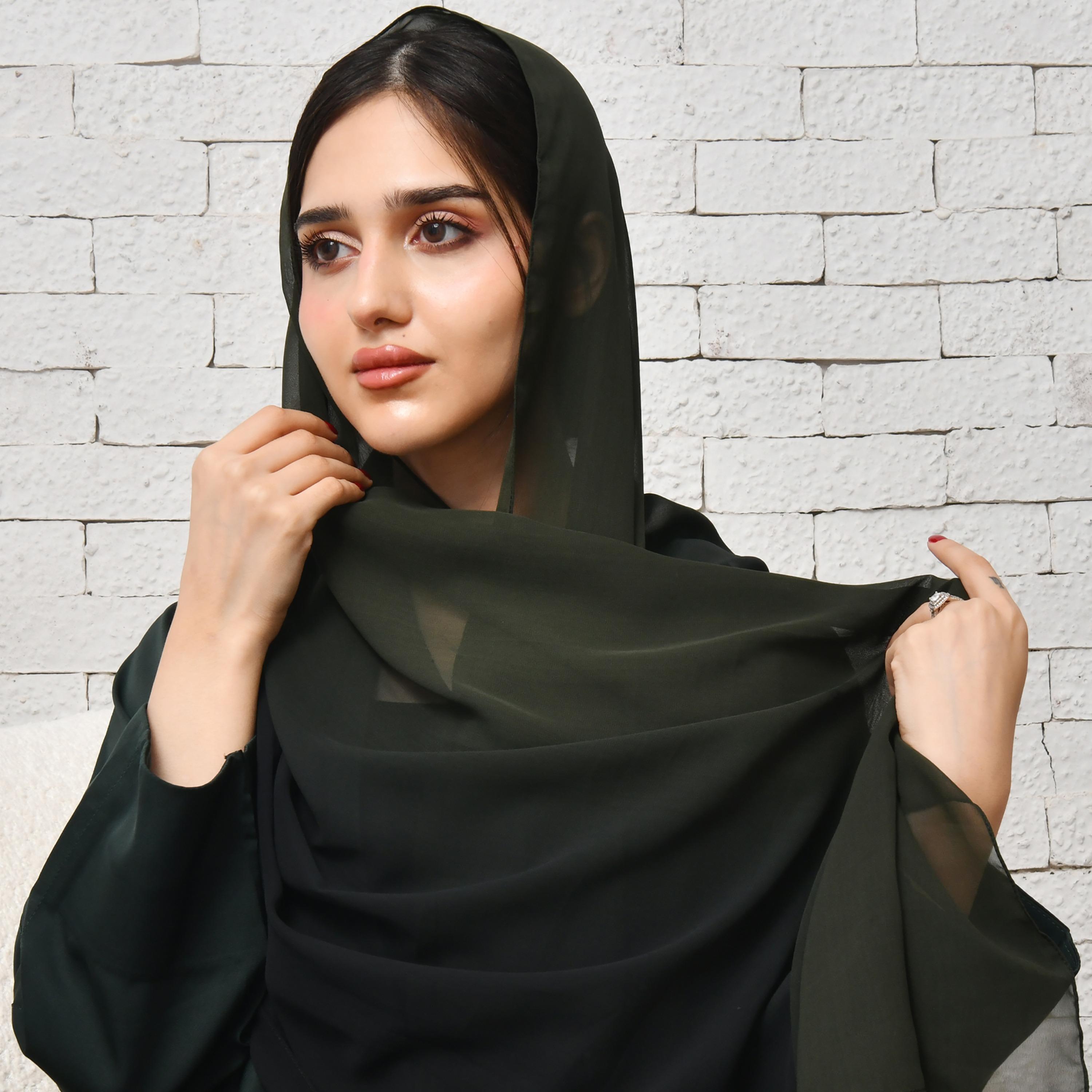 Hawraa Green and Black Silk Women's Veil-women-arabicclothing-headscarf-hijab-image-1
