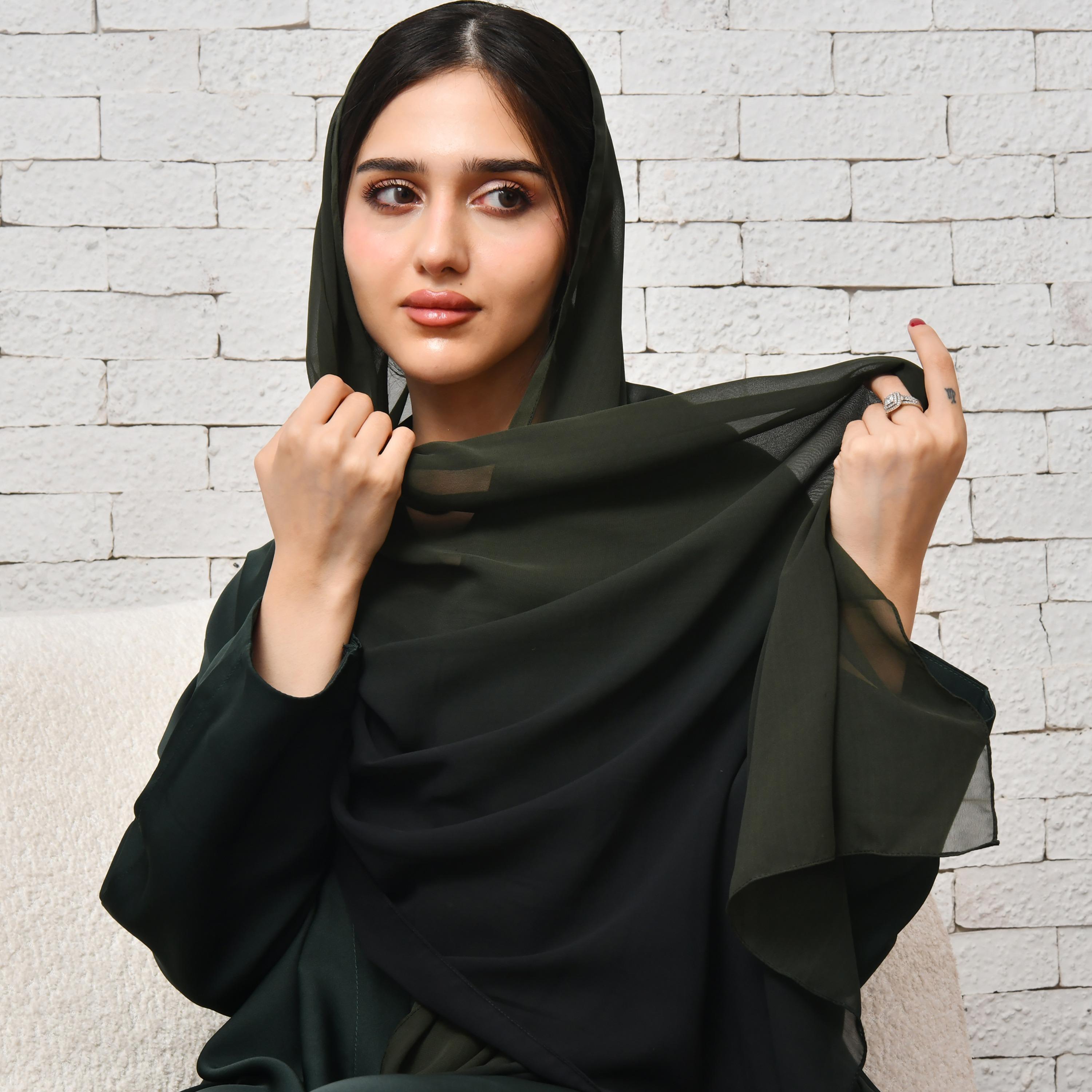 Hawraa Green and Black Silk Women's Veil-women-arabicclothing-headscarf-hijab-image-2