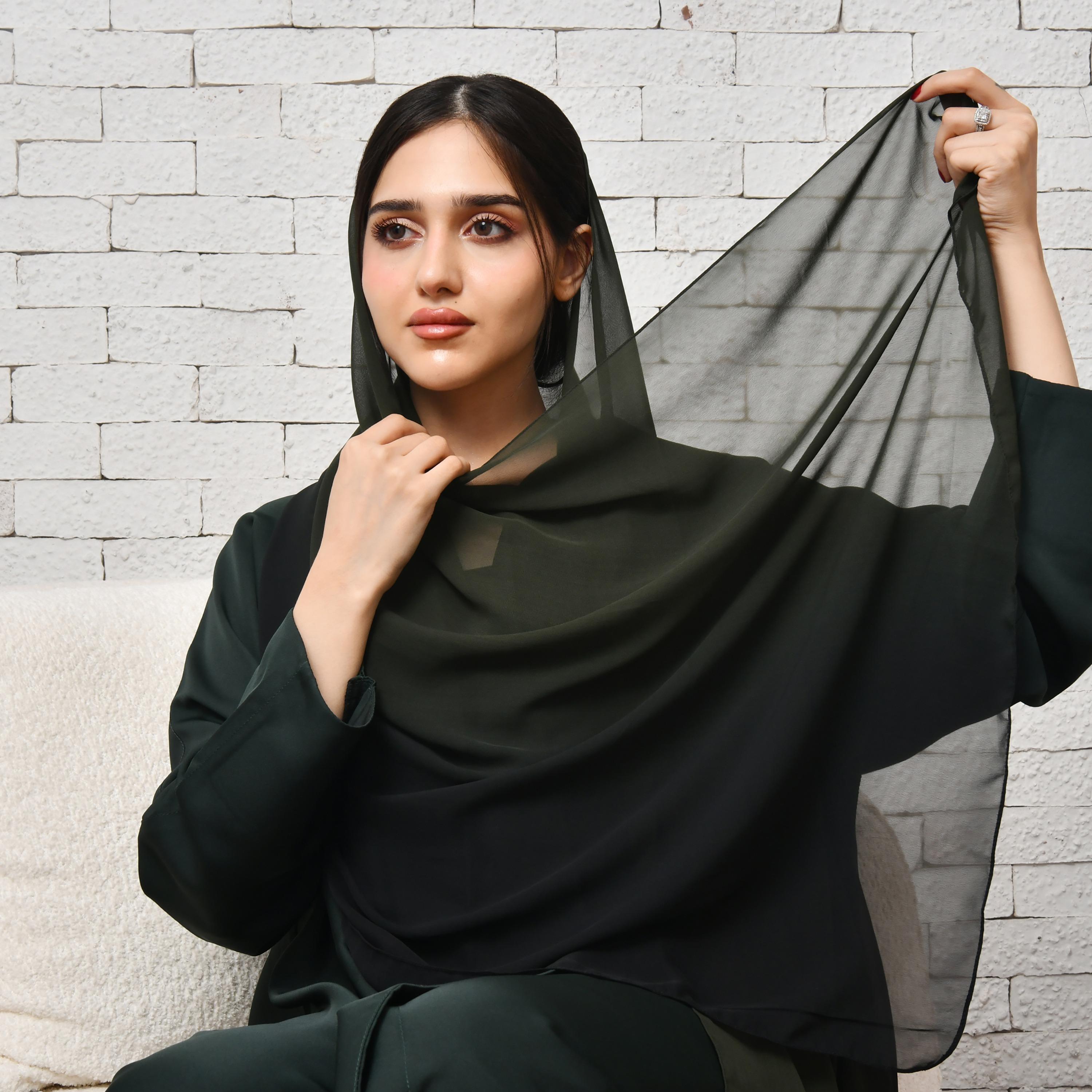 Hawraa Green and Black Silk Women's Veil-women-arabicclothing-headscarf-hijab-image-3