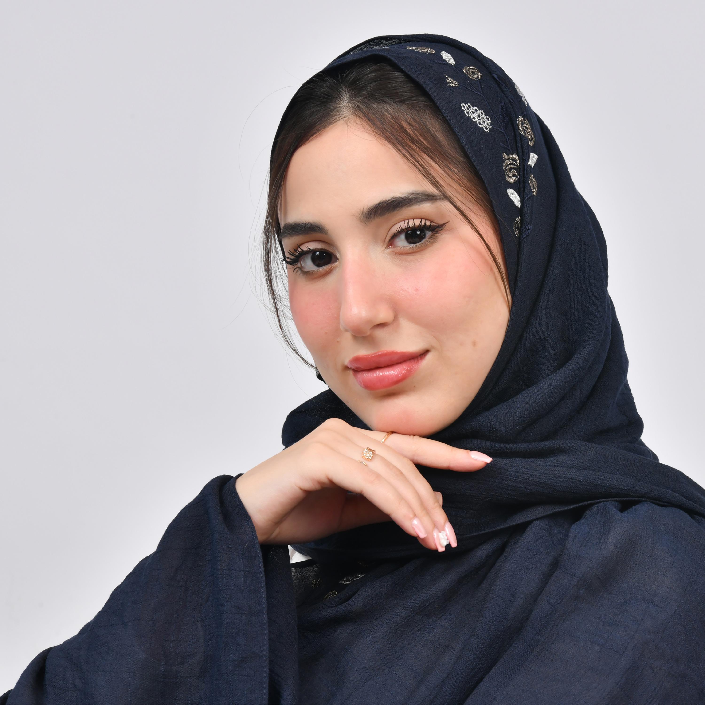 Hawraa Blue Embroidered Linen Women's Scarf-women-arabicclothing-headscarf-hijab-image-2
