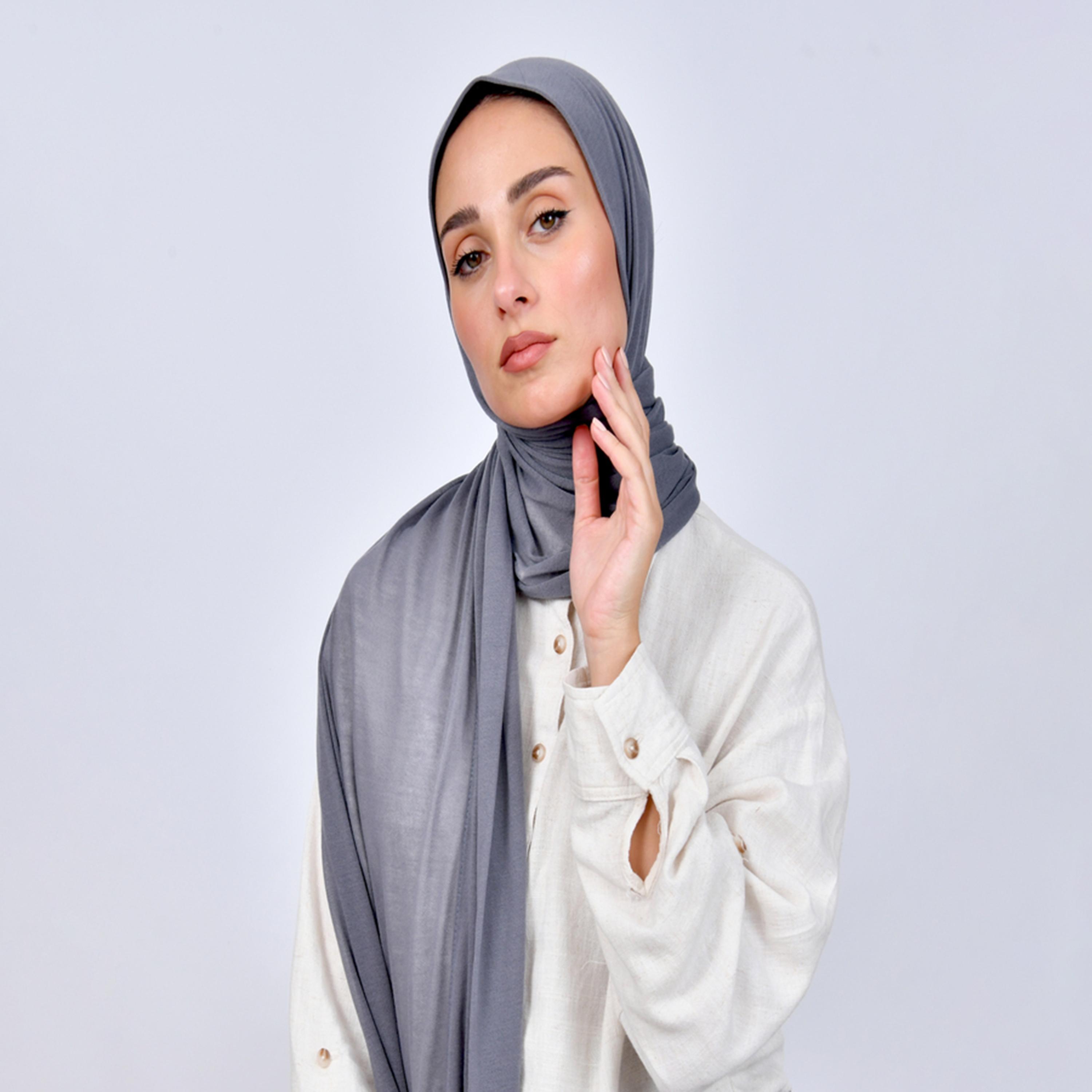 Hawraa Grey Plain KSA National Day Women's Hijab-women-arabicclothing-headscarf-hijab-image-1