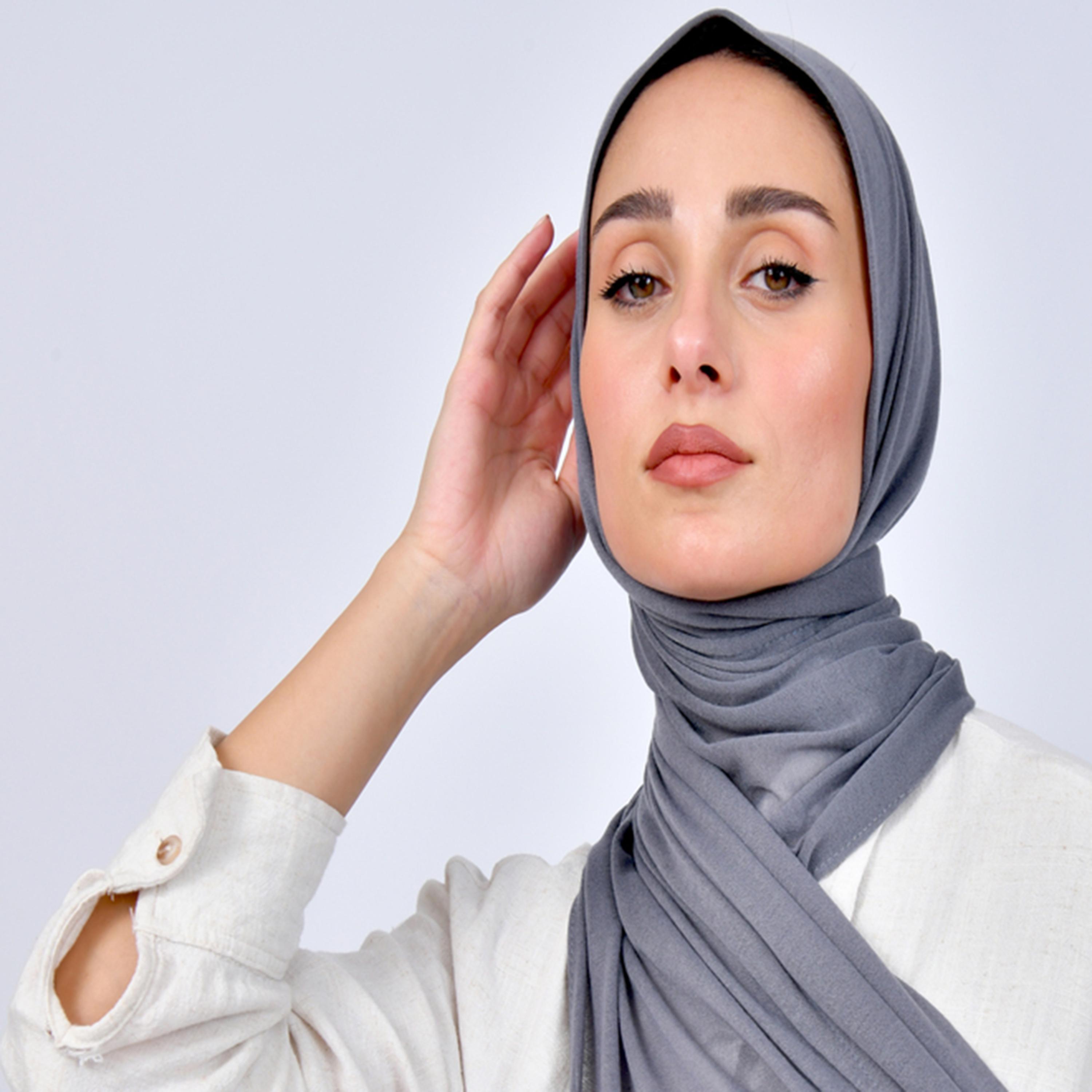 Hawraa Grey Plain KSA National Day Women's Hijab-women-arabicclothing-headscarf-hijab-image-2
