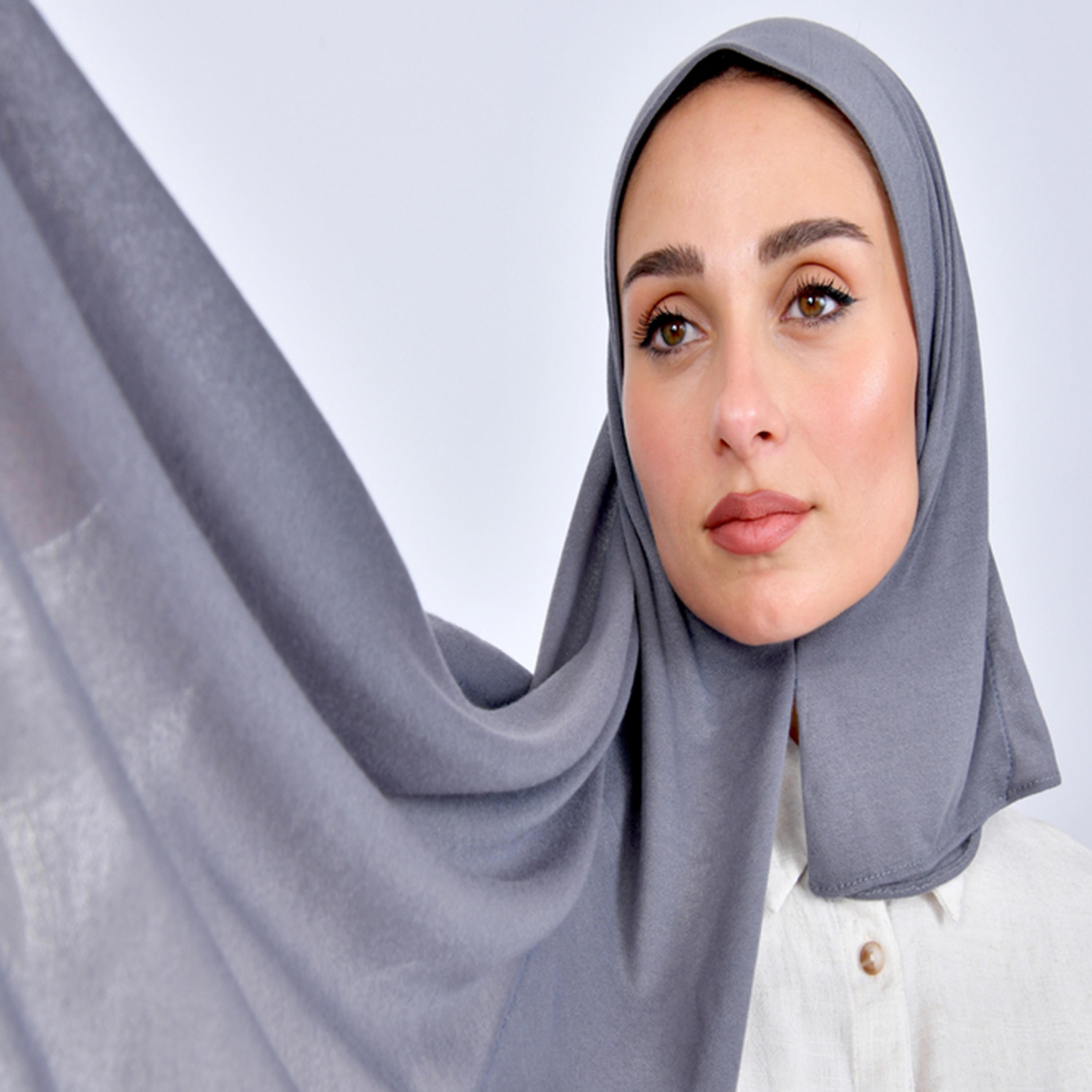 Hawraa Grey Plain KSA National Day Women's Hijab-women-arabicclothing-headscarf-hijab-image-3
