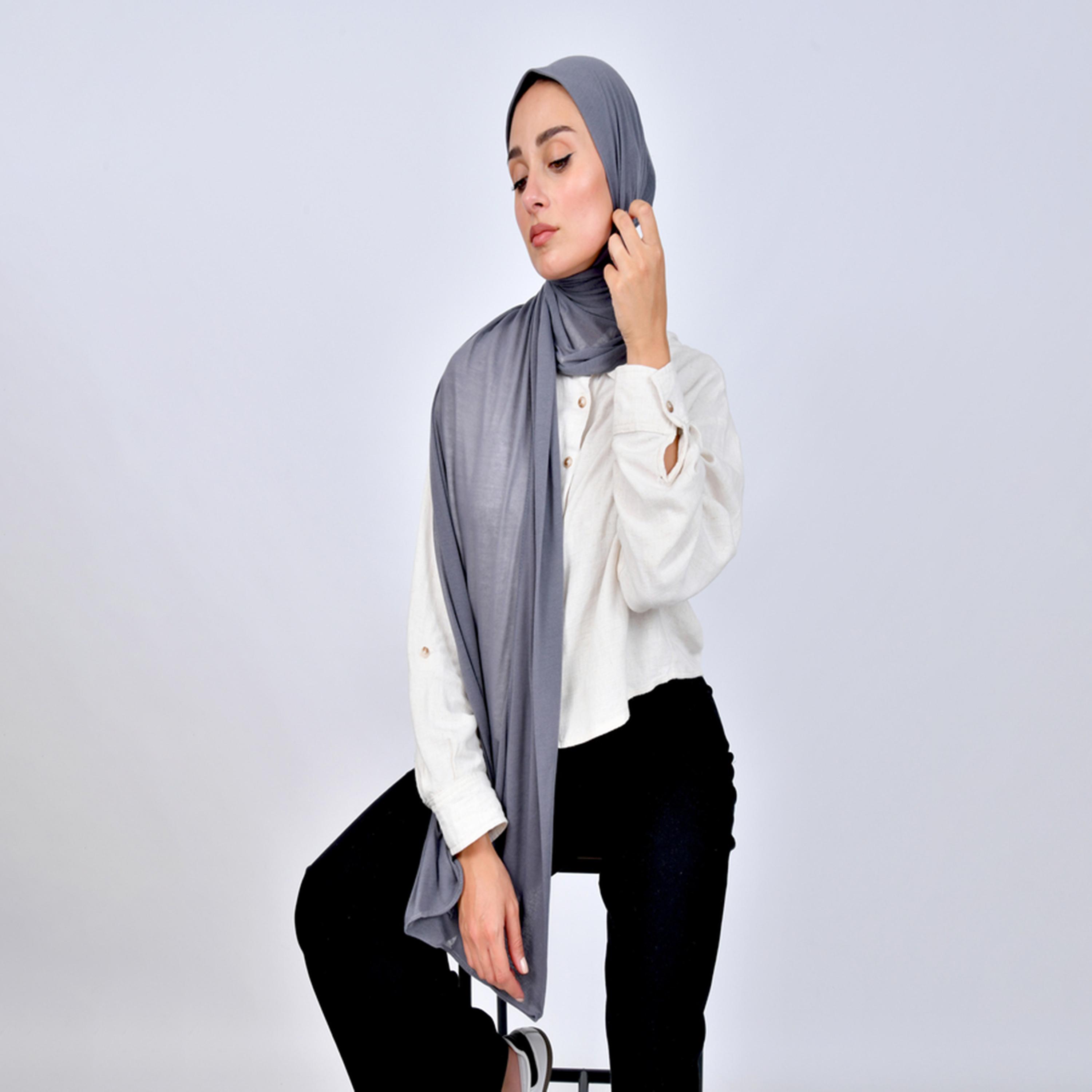 Hawraa Grey Plain KSA National Day Women's Hijab-women-arabicclothing-headscarf-hijab-image-4