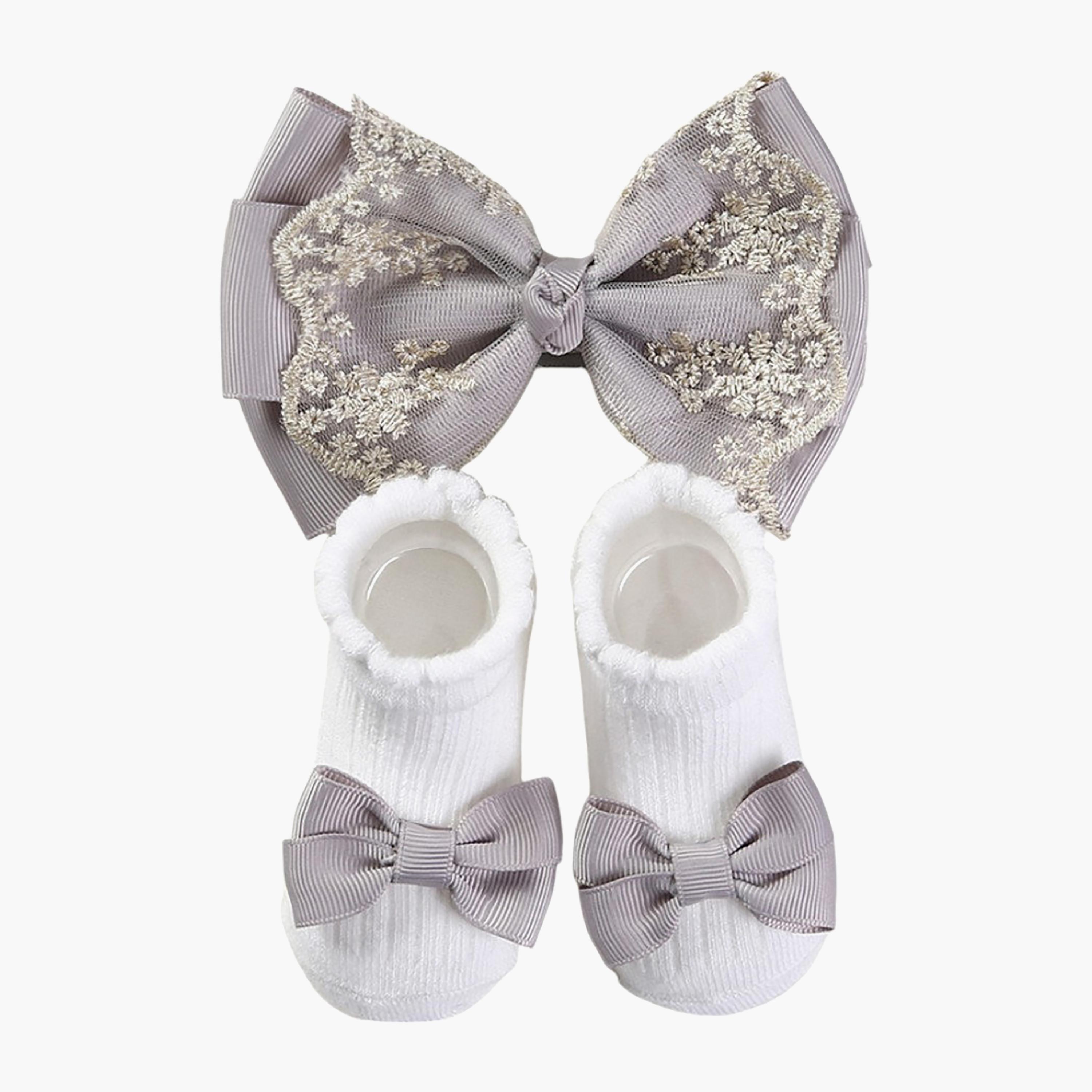 طقم جوارب "أنيكا" وعصابة رأس بفيونكة "ريبون" من بامبيميتشي-girls-accessories-socks-image-1