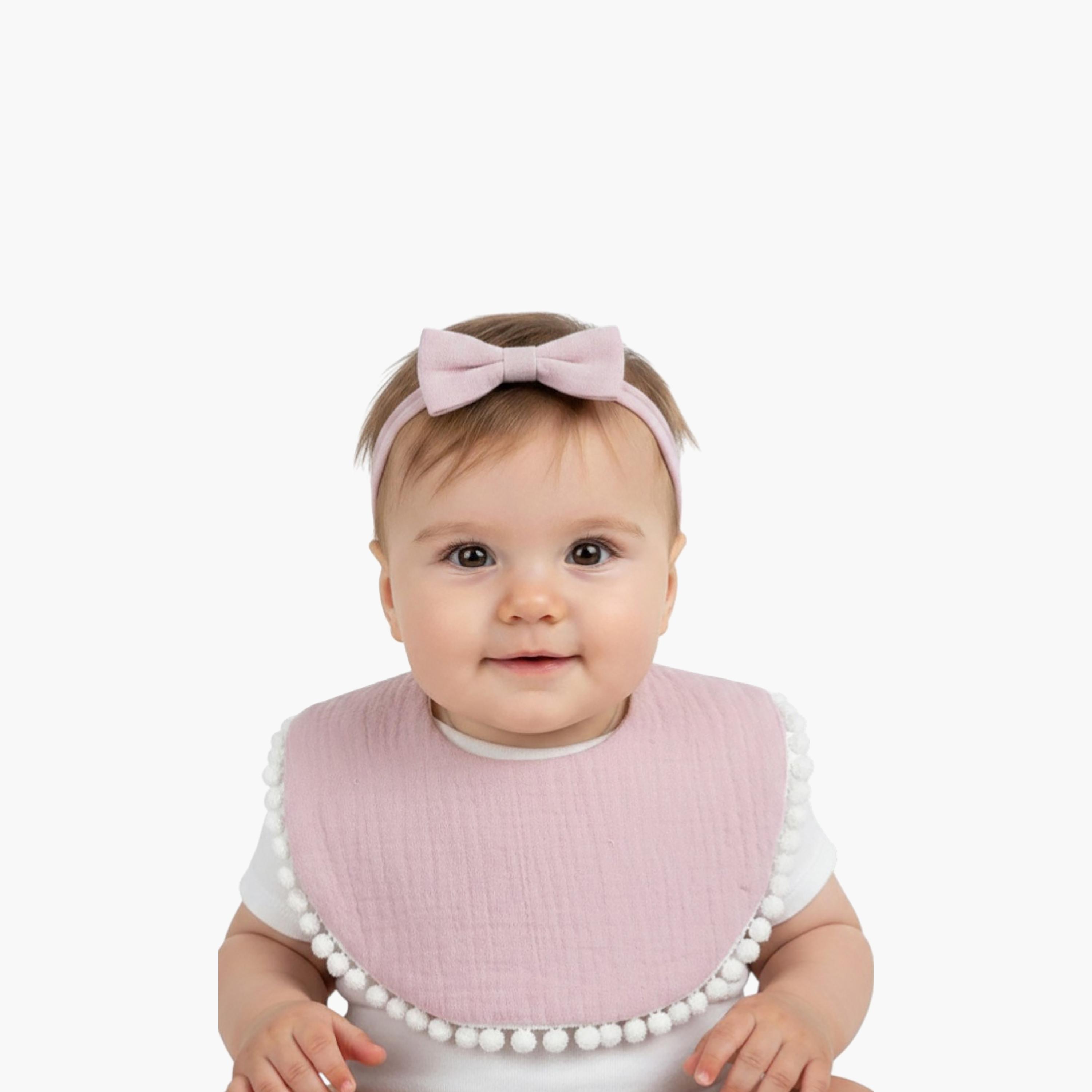 طقم مريلة وعصابة رأس "صوفيا" بفيونكة "ريبون" من بامبيميتشي-baby-feeding-bibs-image-2