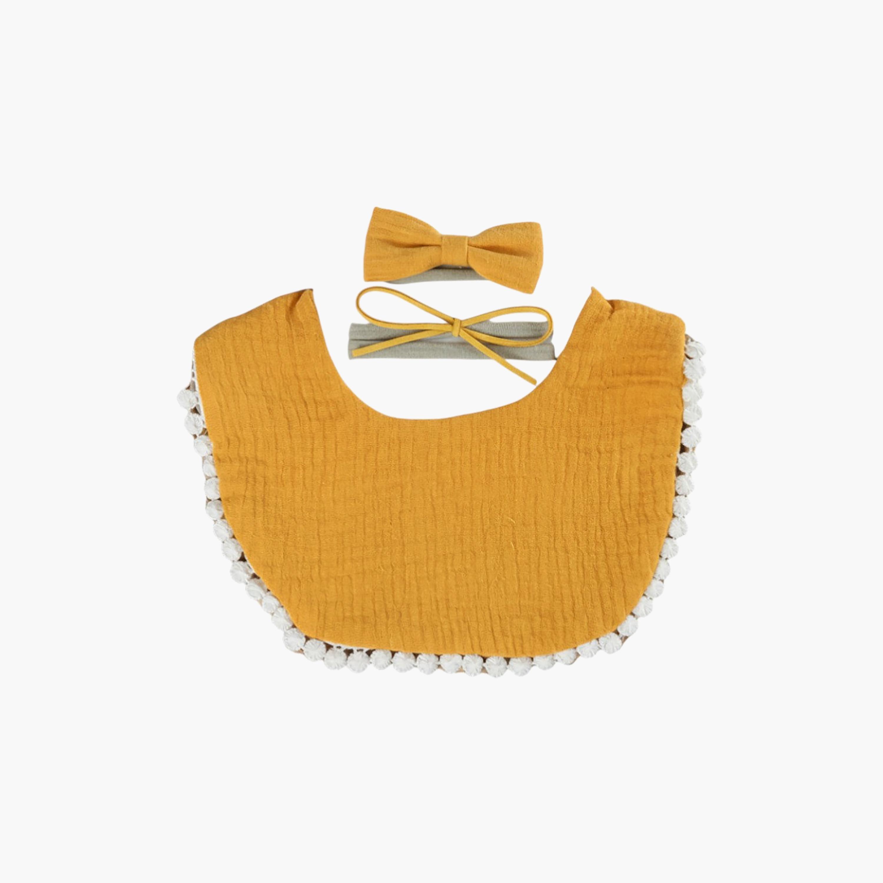 Bambimici Sophia Bib & Ribbon Headband Set-baby-feeding-bibs-image-1