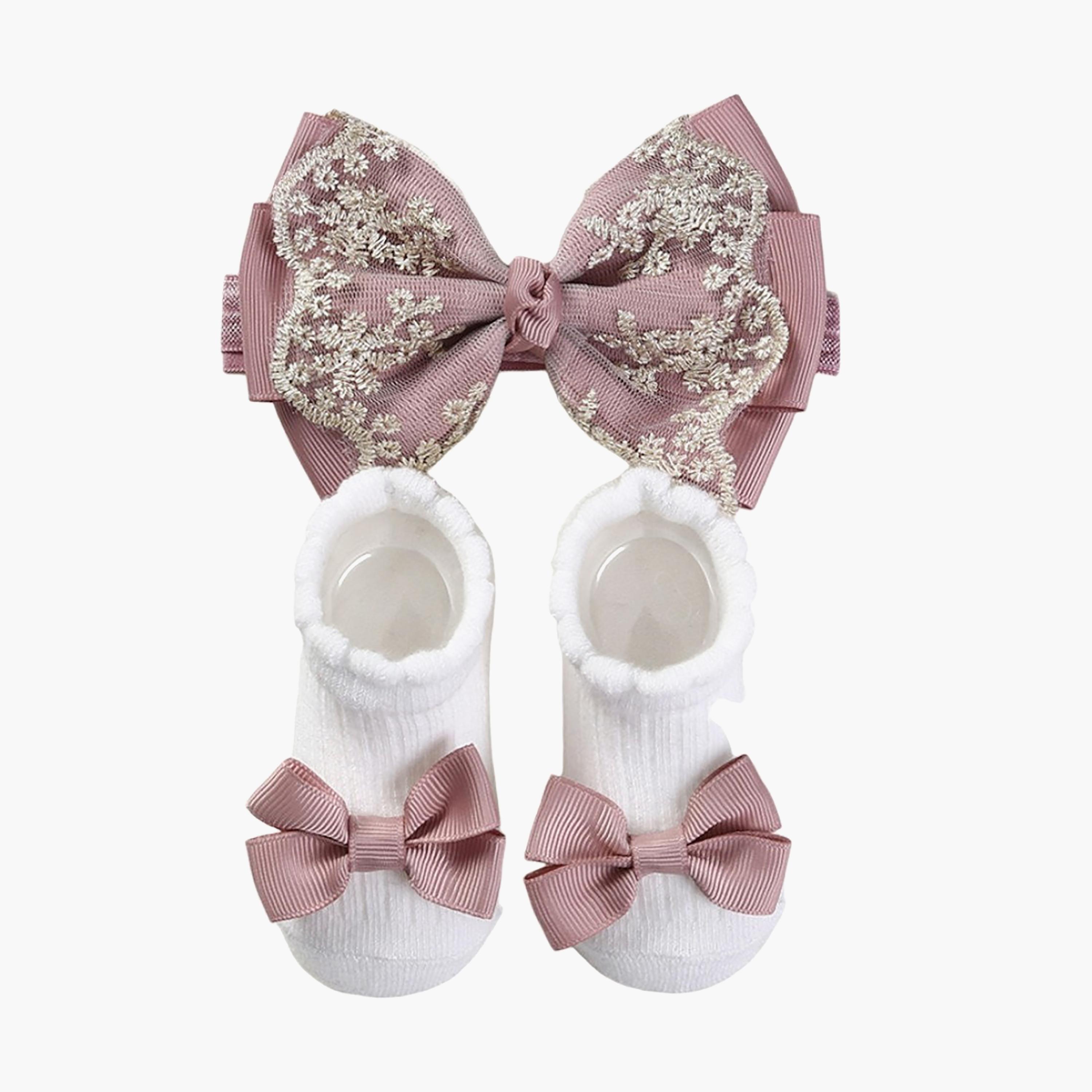 Bambimici Anika Socks & Ribbon Bow Headband Set-baby-girls-accessories-socks-image-1