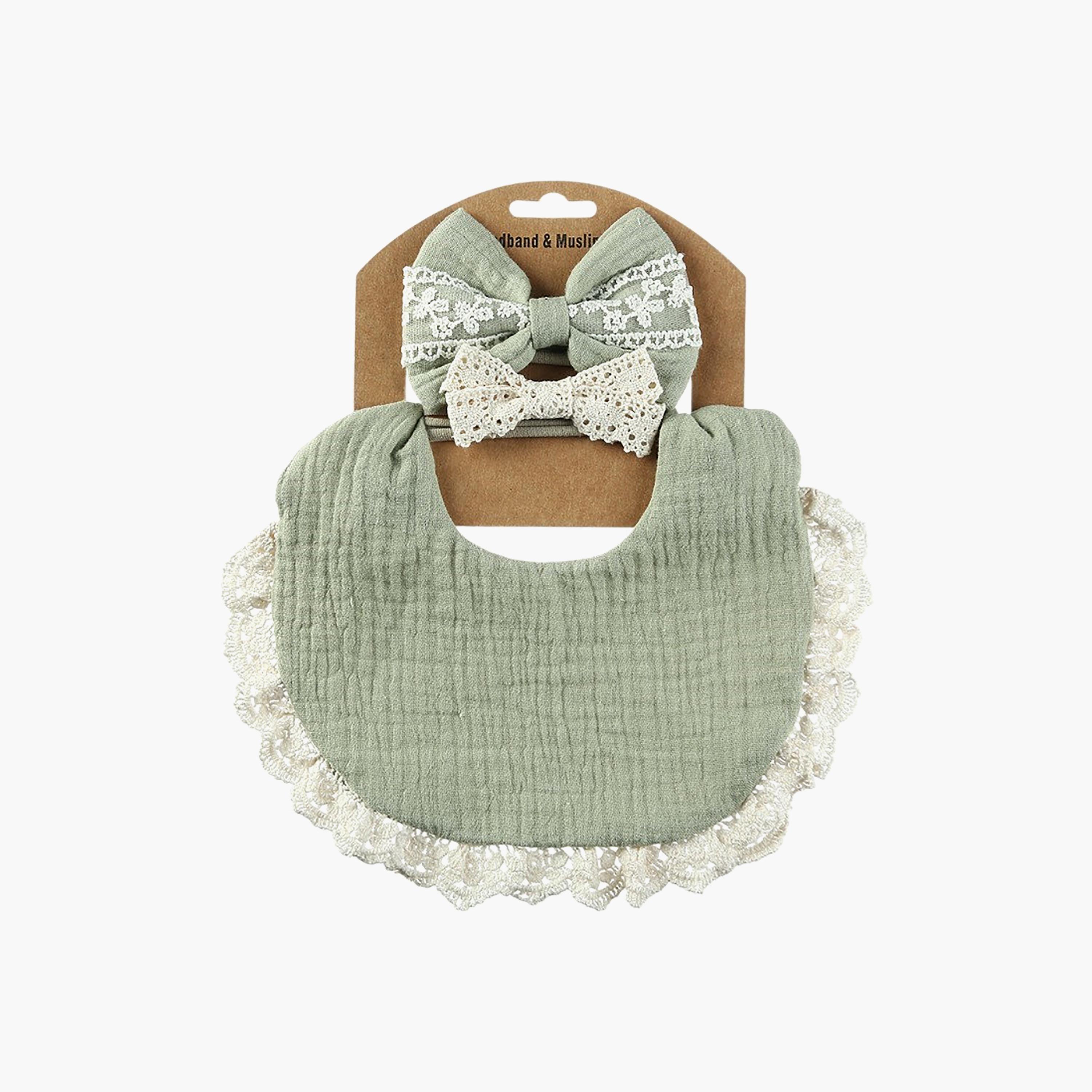 طقم عصابة رأس "كاميلا" برباط وفيونكة "ريبون" ومريلة من بامبيميتشي-baby-feeding-bibs-image-4