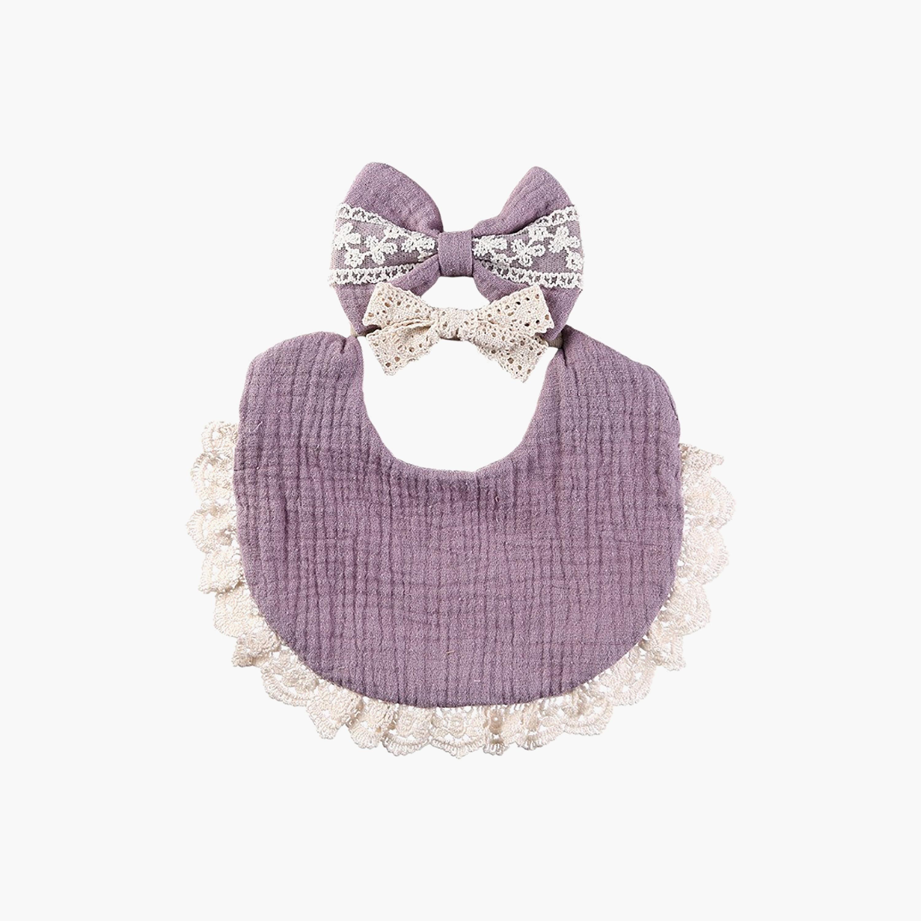 Bambimici Camila Tie & Bow Ribbon Headband & Bib Set-baby-feeding-bibs-image-1