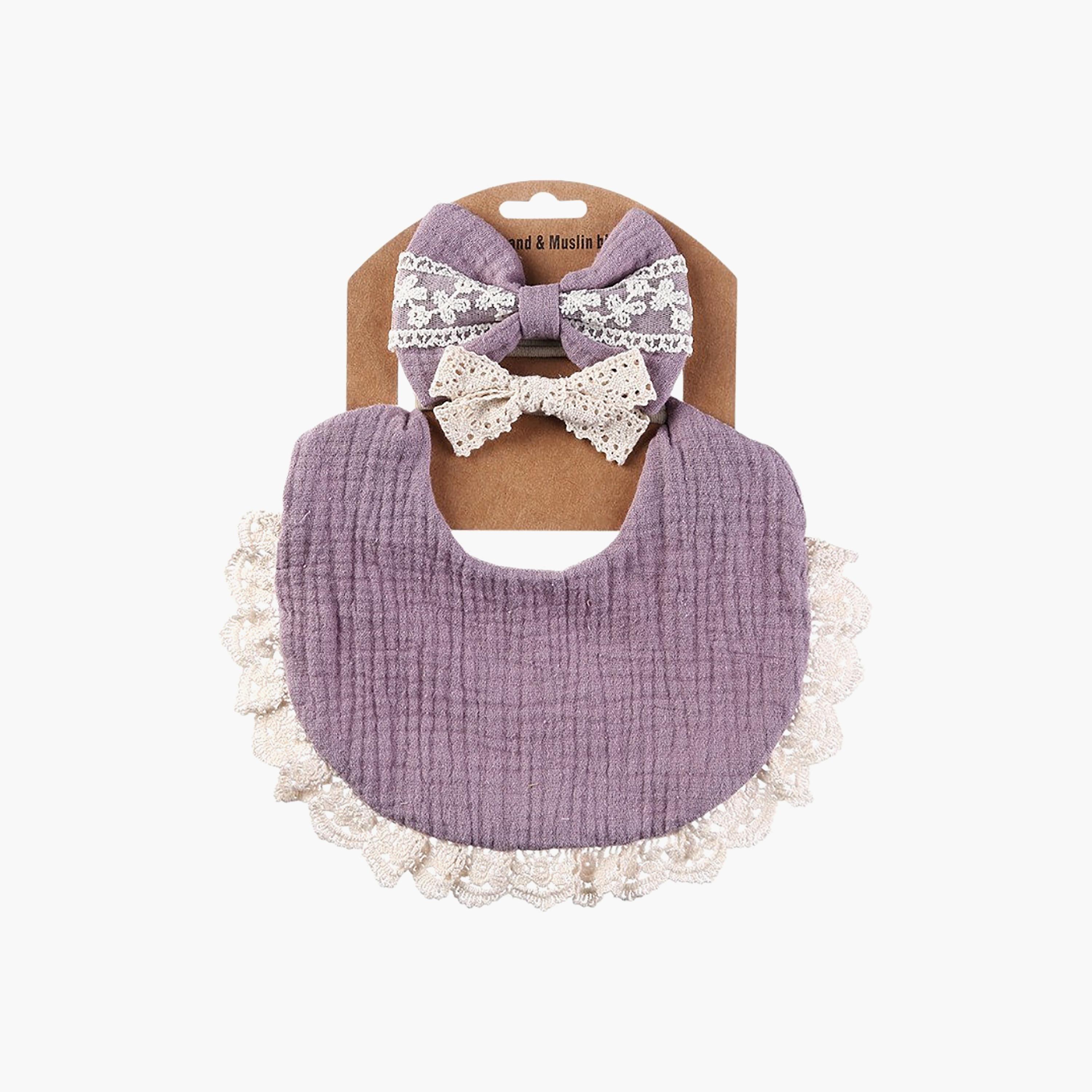 Bambimici Camila Tie & Bow Ribbon Headband & Bib Set-baby-feeding-bibs-image-3