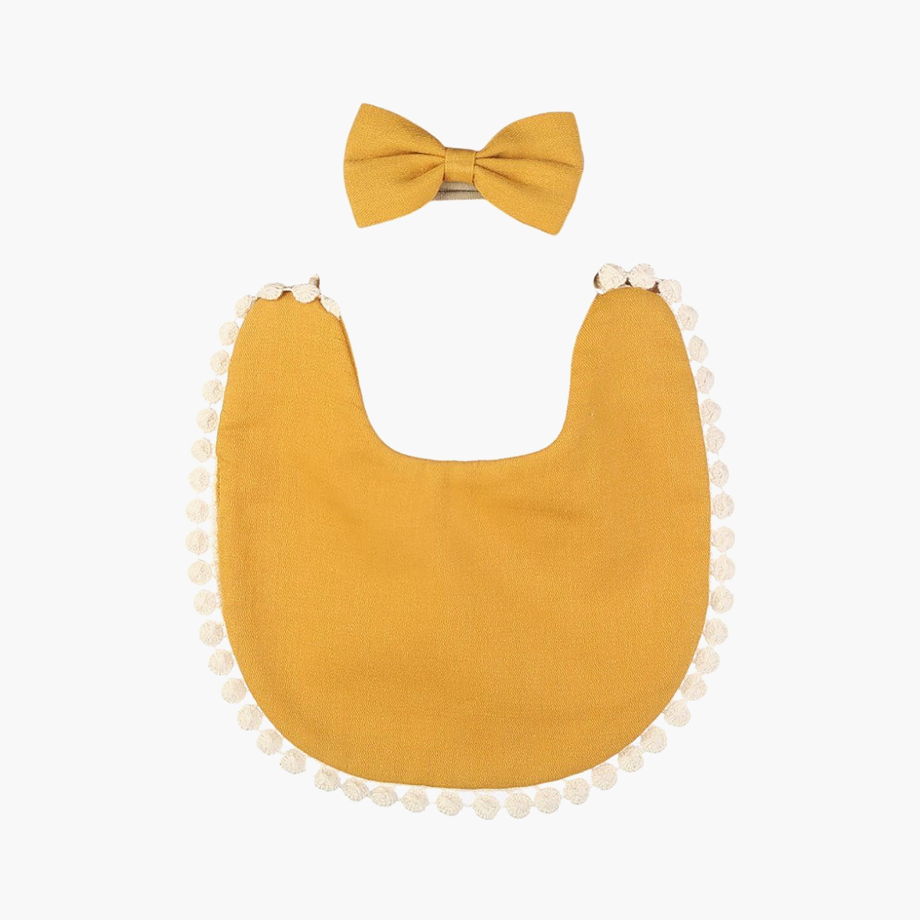 Bambimici Stealla Small Ribbon Headband and Baby Bib Set-baby-feeding-bibs-image-1