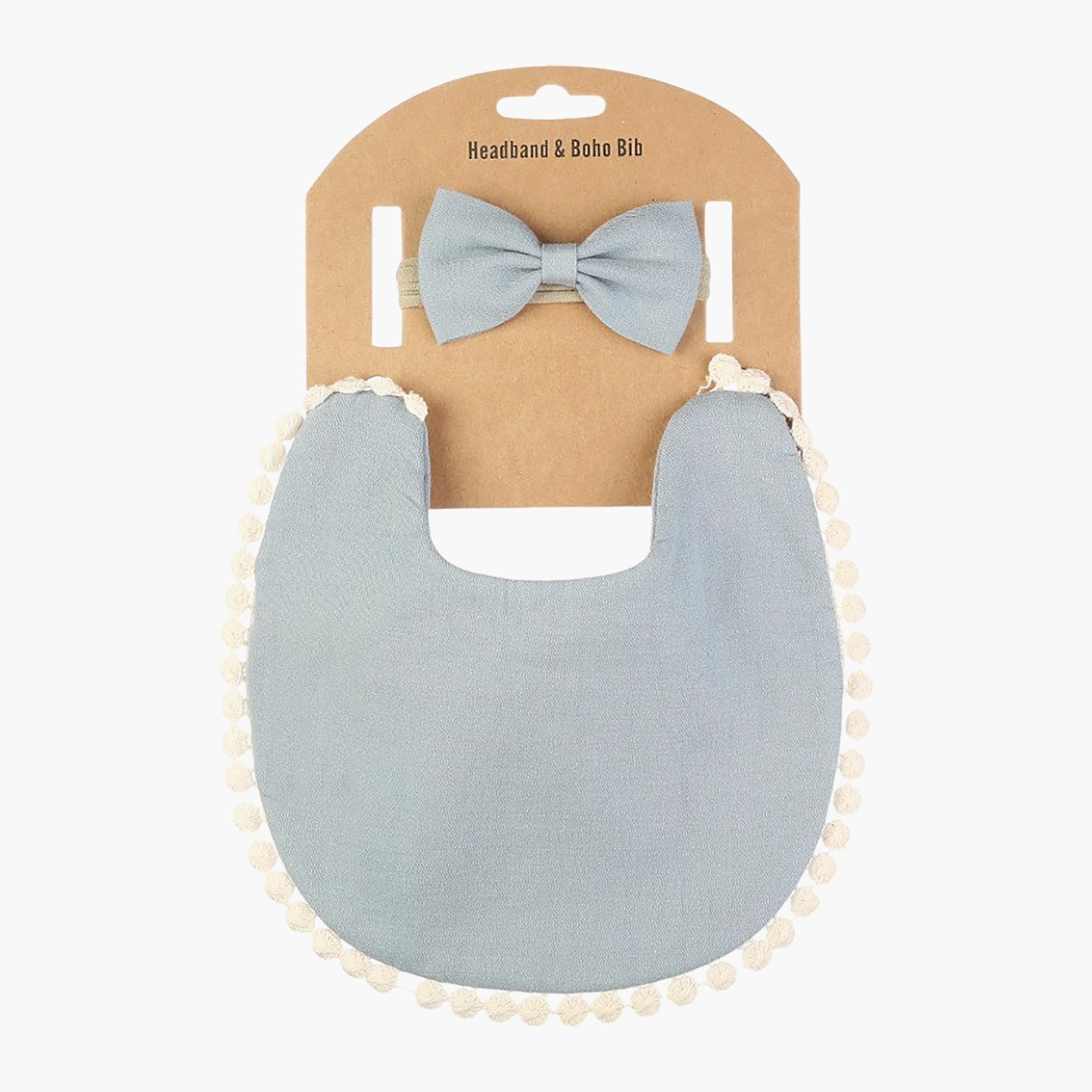 Bambimici Stealla Small Ribbon Headband and Baby Bib Set-baby-feeding-bibs-image-5