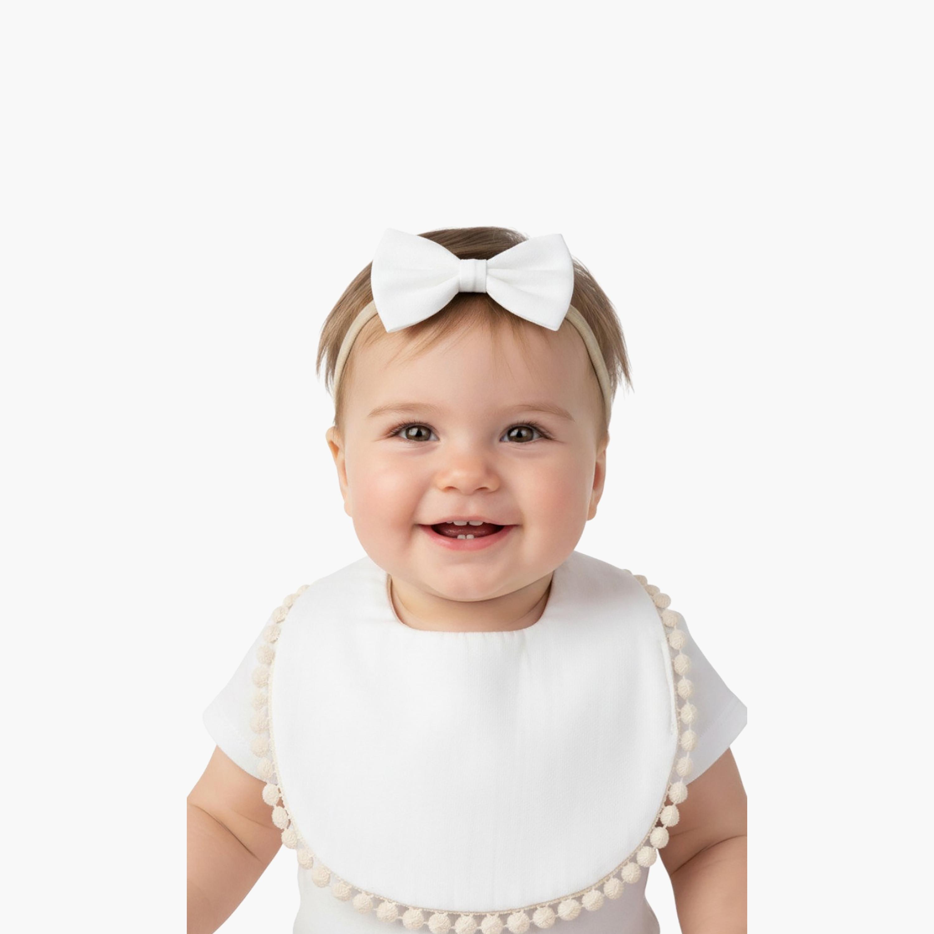 طقم عصابة رأس "ستيلا" بفيونكة "ريبون" صغيرة ومريلة مواليد من بامبيميتشي-baby-feeding-bibs-image-2