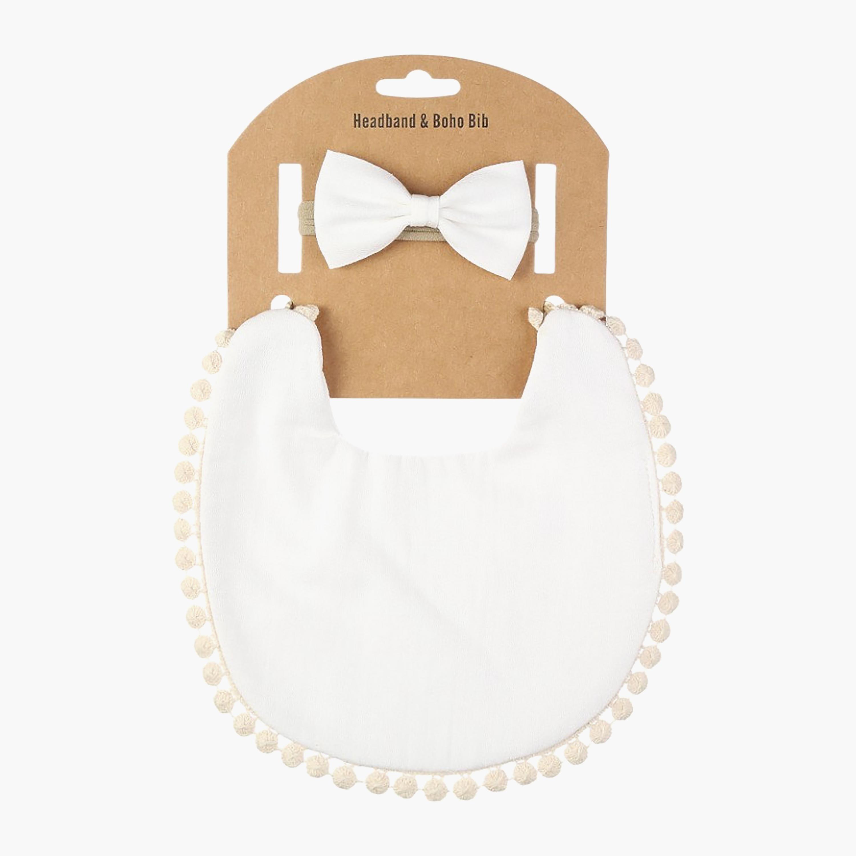 طقم عصابة رأس "ستيلا" بفيونكة "ريبون" صغيرة ومريلة مواليد من بامبيميتشي-baby-feeding-bibs-image-5