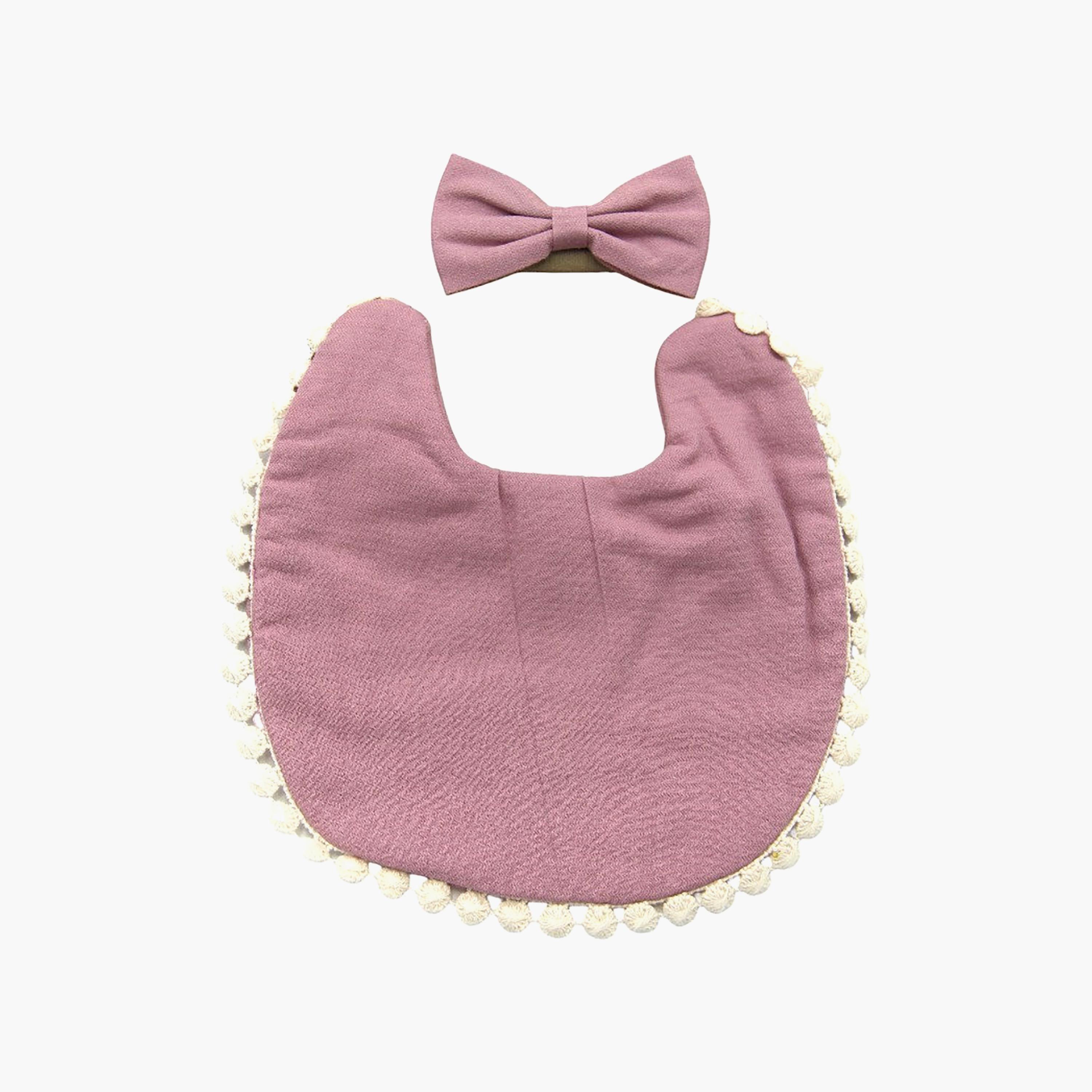 Bambimici Stealla Small Ribbon Headband & Bib Set-baby-feeding-bibs-image-1
