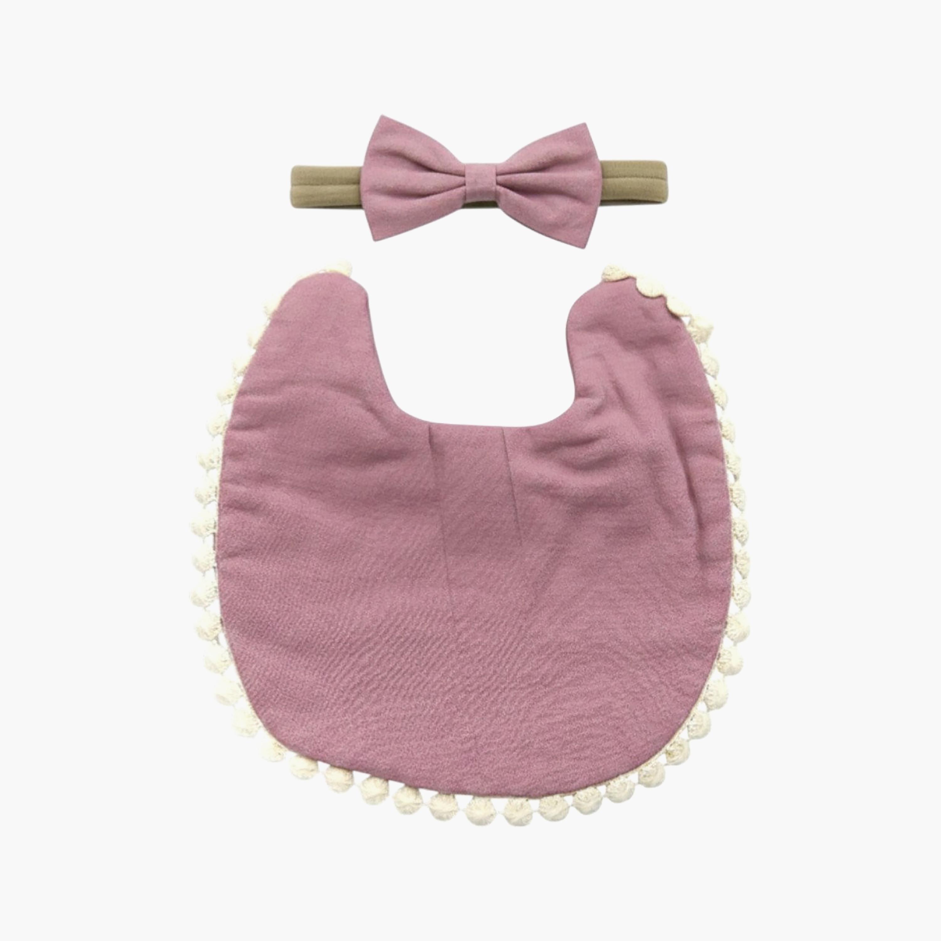 Bambimici Stealla Small Ribbon Headband & Bib Set-baby-feeding-bibs-image-3