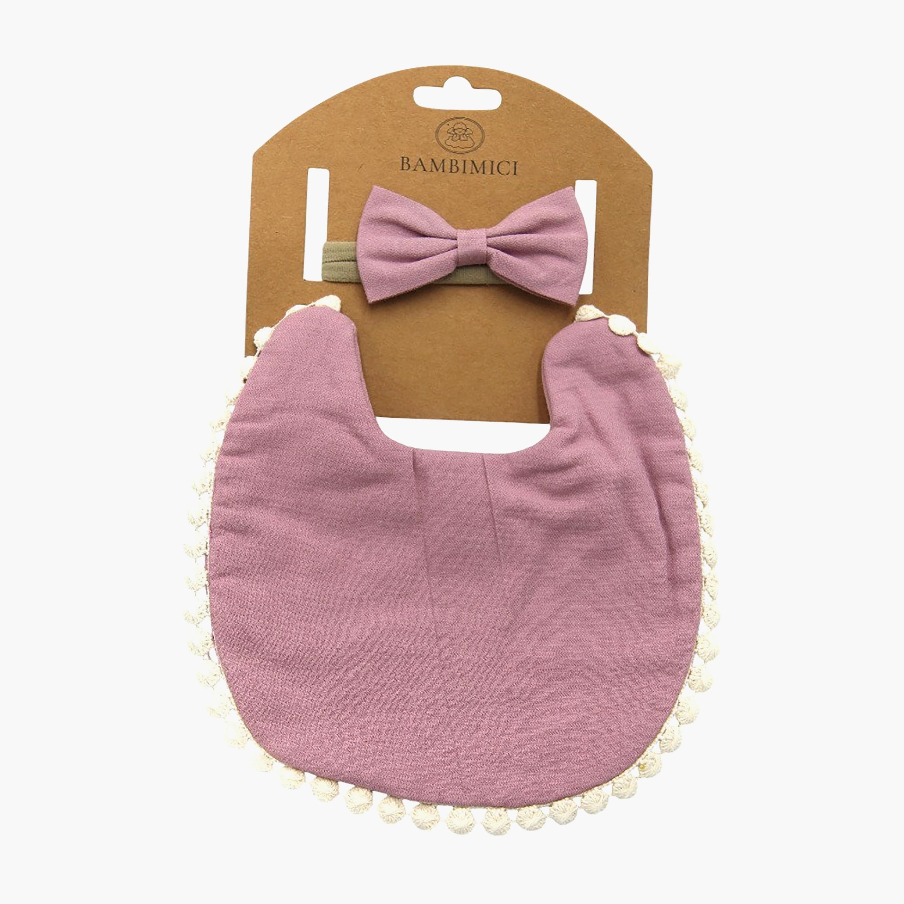 Bambimici Stealla Small Ribbon Headband & Bib Set-baby-feeding-bibs-image-5