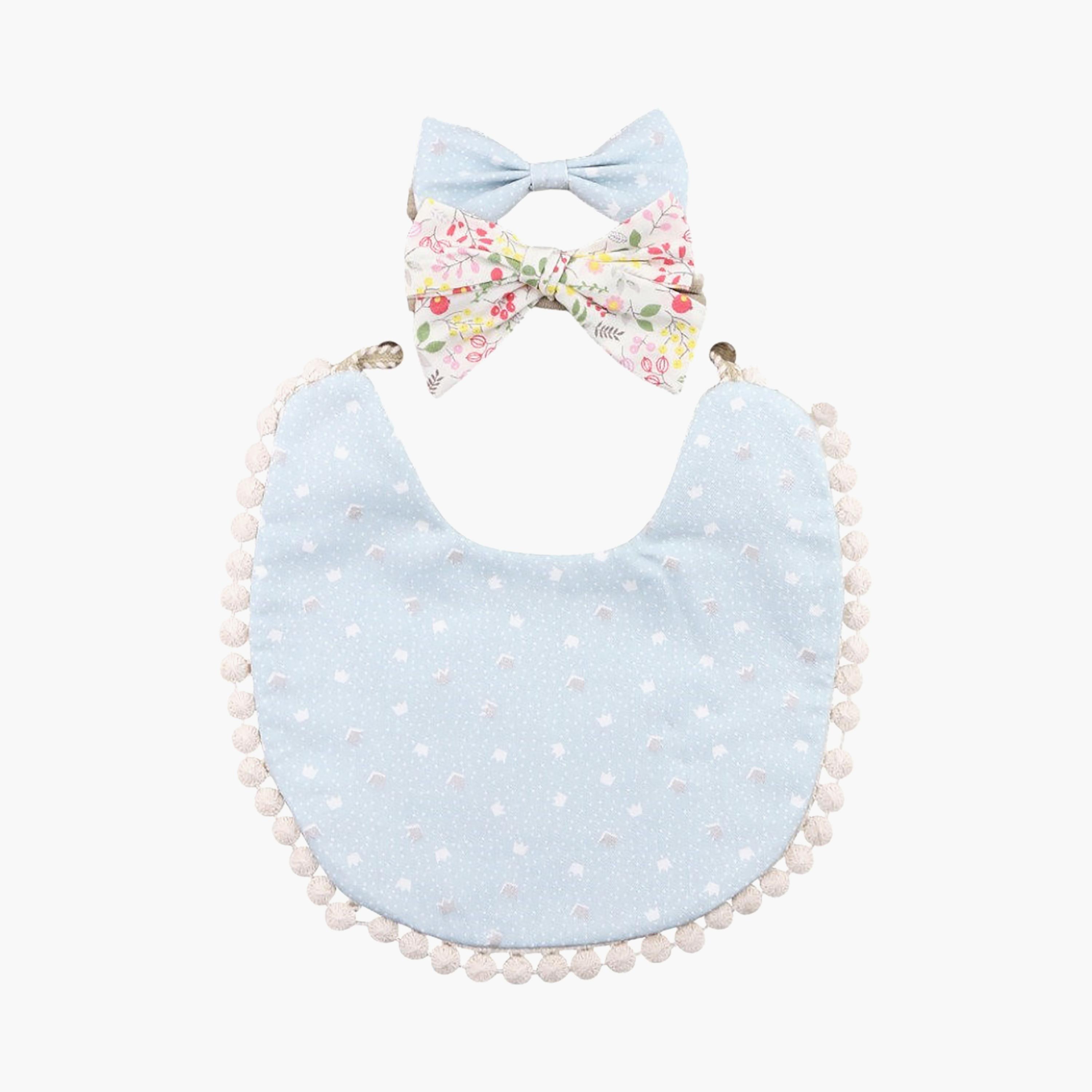 Bambimici Isabella Ribbon Headband & Reversible Bib Set-baby-feeding-bibs-image-3