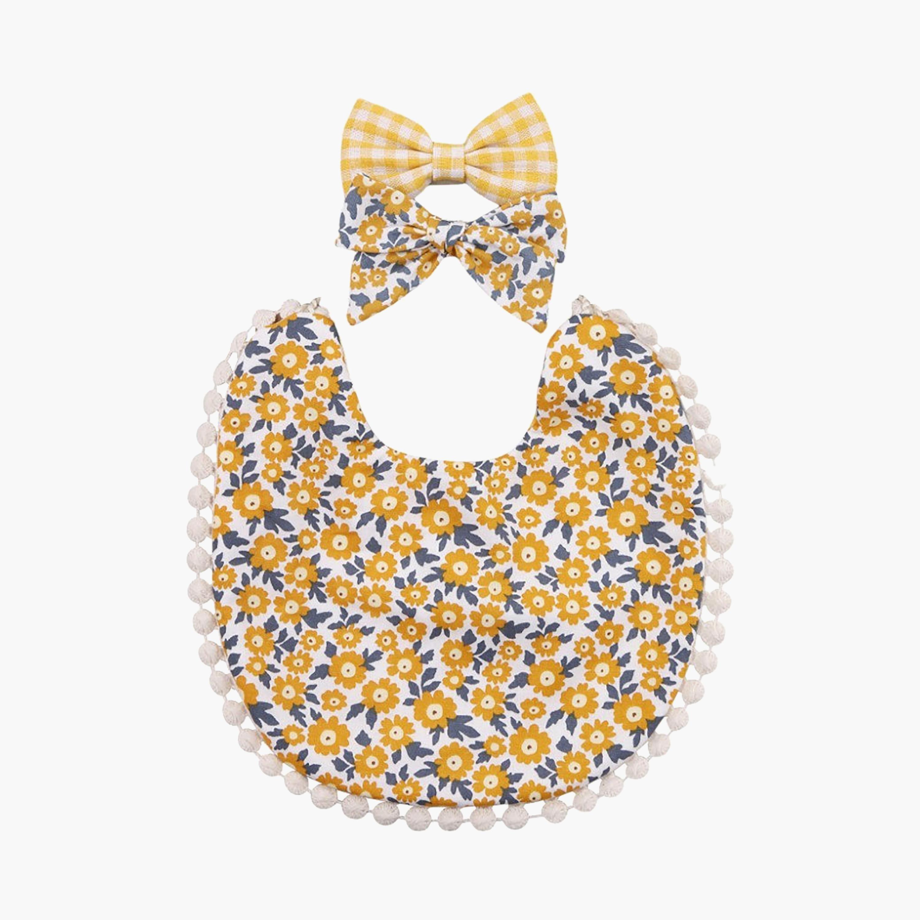 Bambimici Isabella Ribbon Headband & Reversible Bib Set-baby-feeding-bibs-image-1