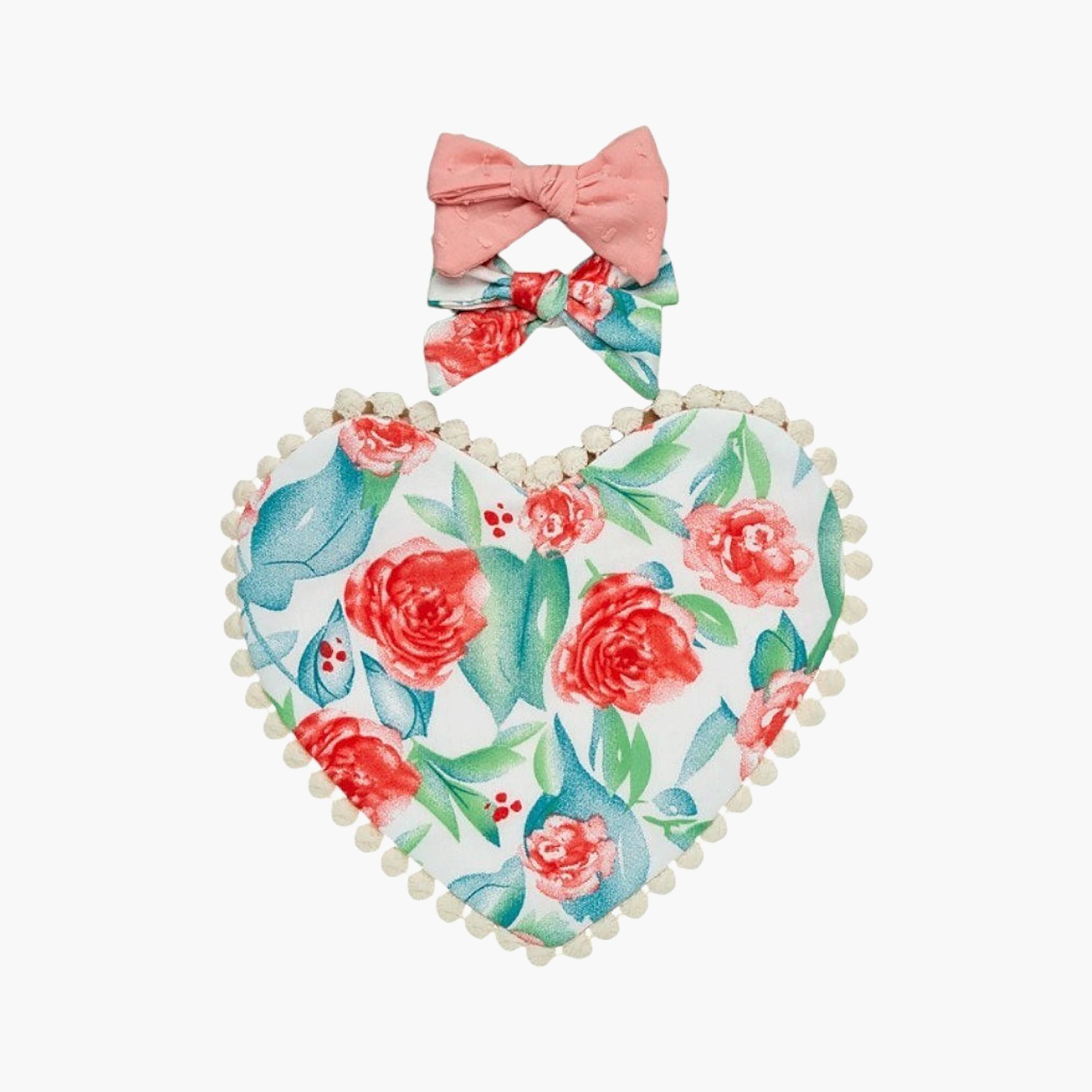 طقم عصابة رأس "أمارا" بفيونكة "ريبون" ومريلة على شكل قلب من بامبيميتشي-baby-feeding-bibs-image-1