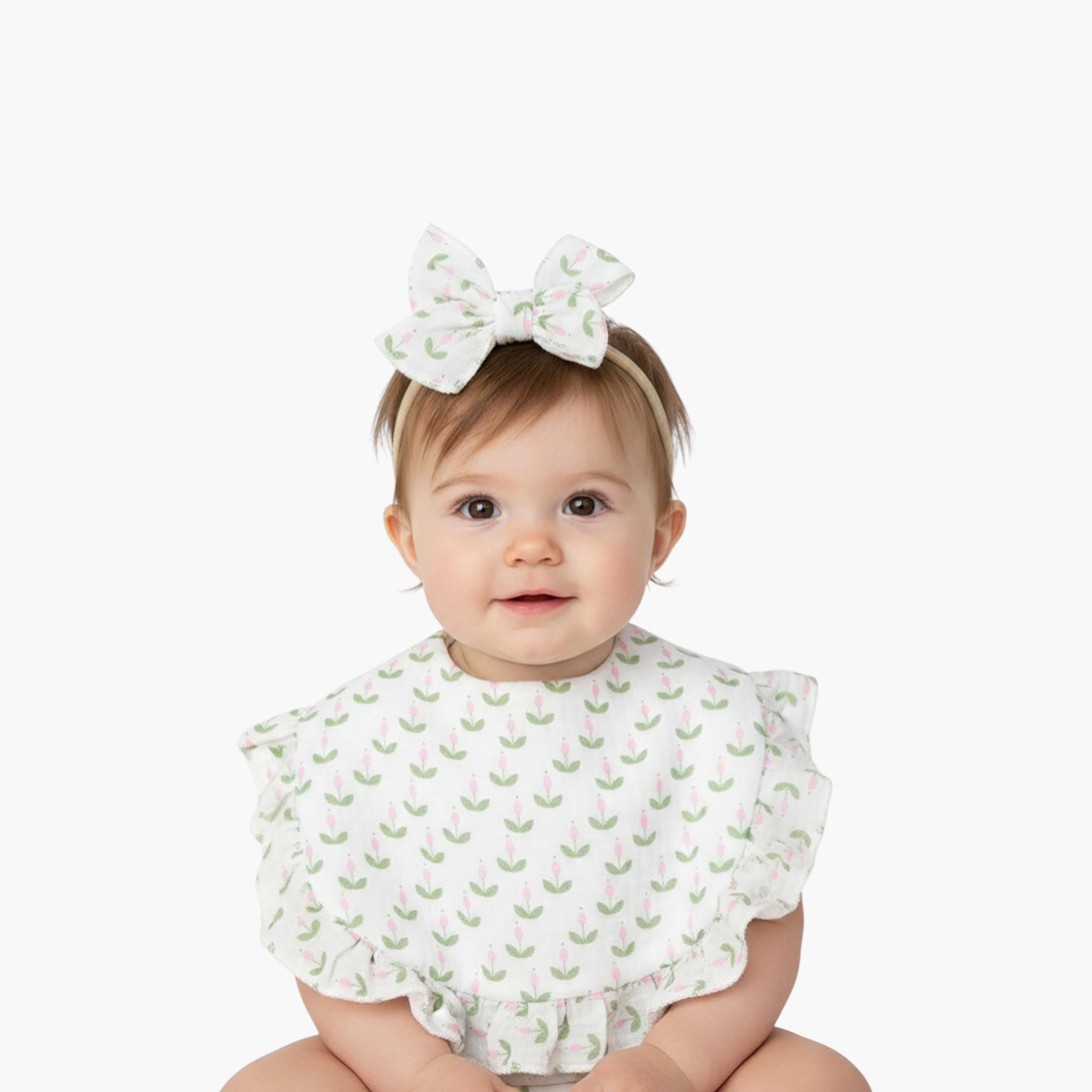 طقم مريلة بطبعة زهور وعصابة رأس بفيونكة "بيلا" من بامبيميتشي-baby-feeding-bibs-image-2