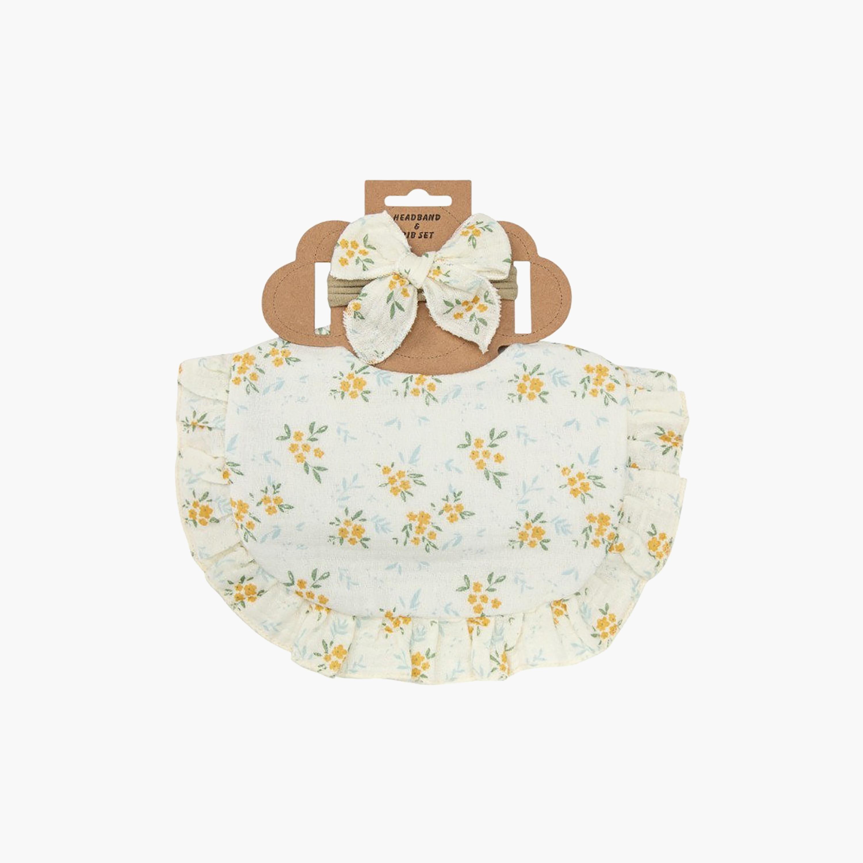 طقم مريلة بطبعة "فلورال" وعصابة رأس بفيونكة "بيلا" من بامبيميتشي-baby-feeding-bibs-image-3