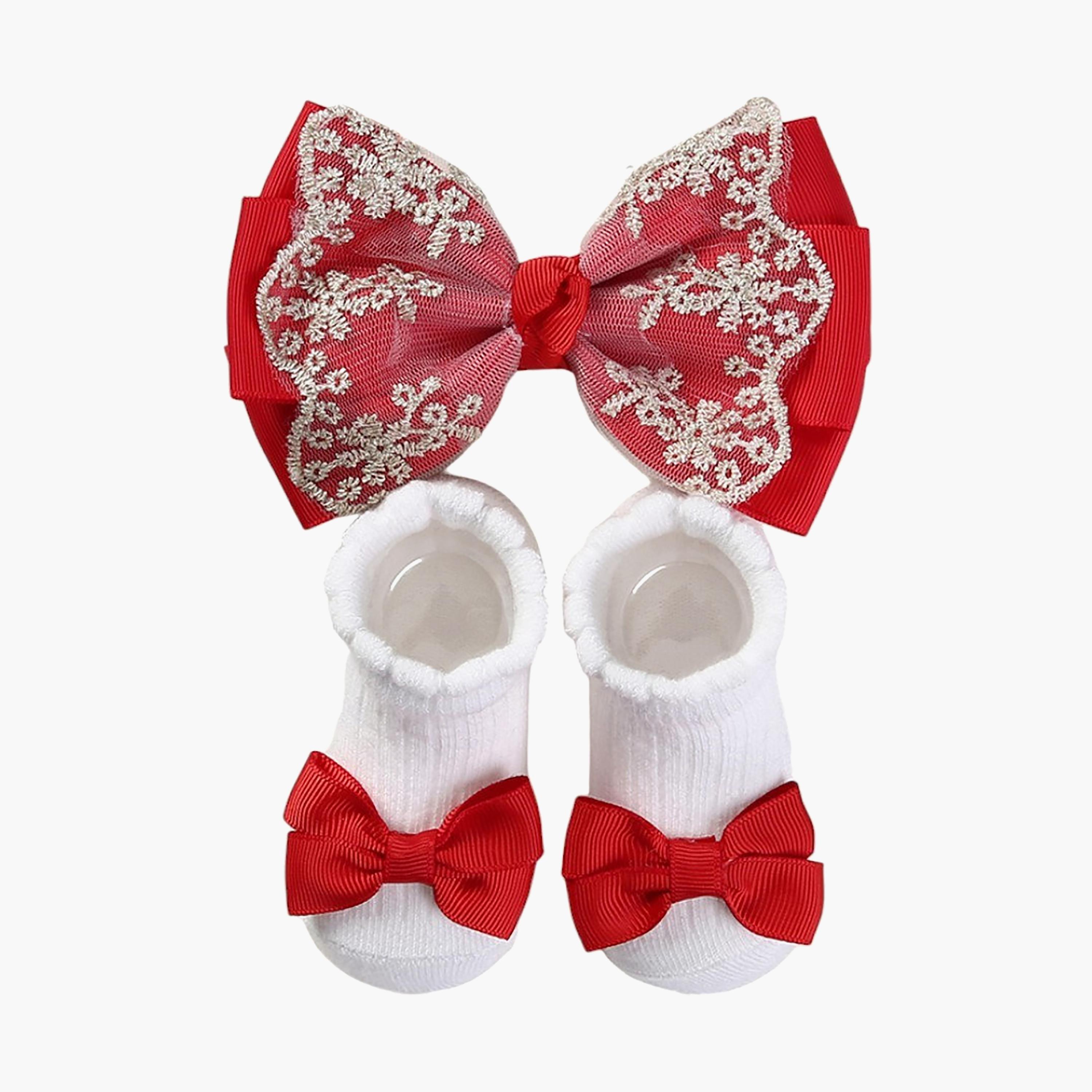 طقم جوارب "أنيكا" وعصابة رأس بفيونكة "ريبون" من بامبيميتشي-girls-accessories-socks-image-1