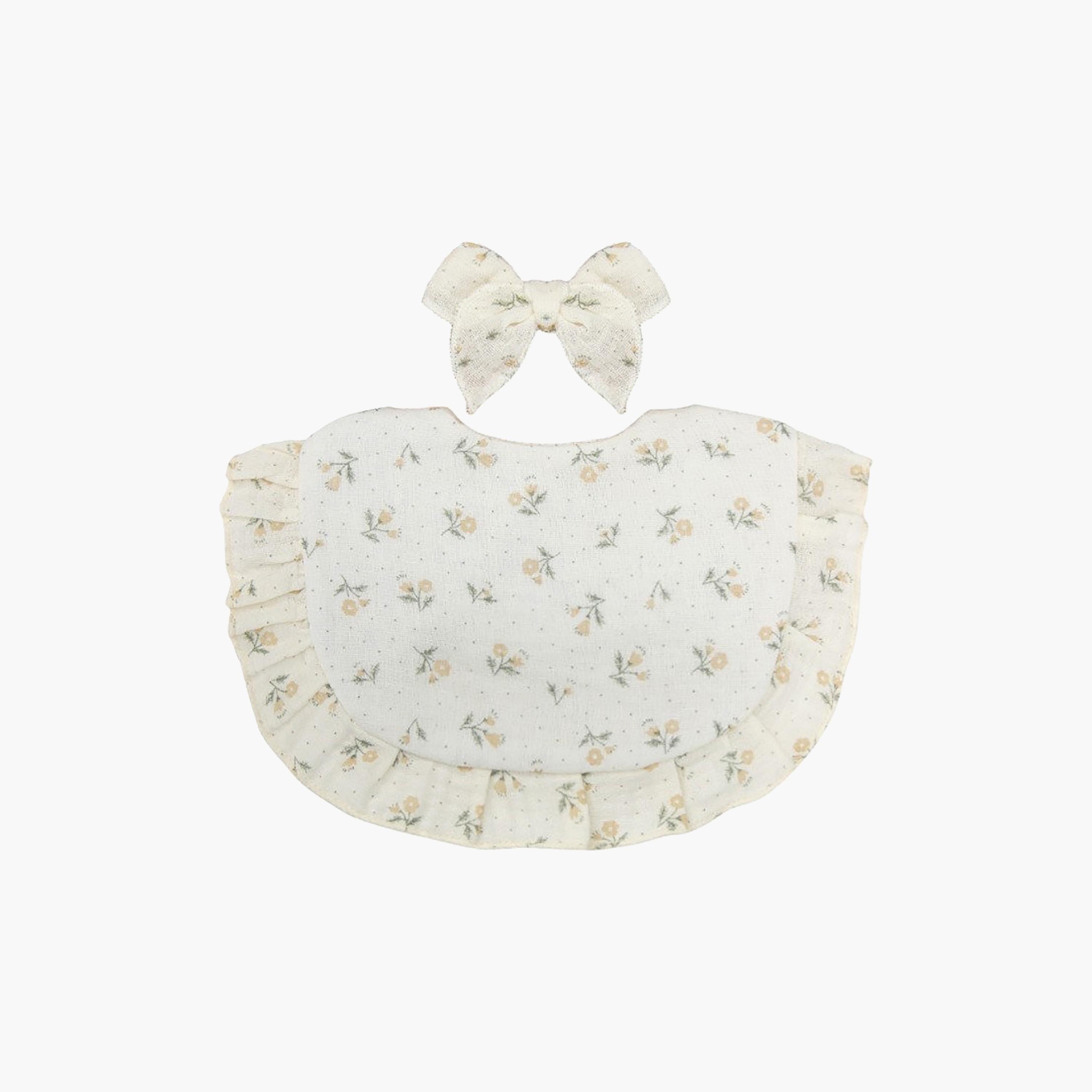 Bambimici Bella Flower Printed Bib & Bow Headband Set-baby-feeding-bibs-image-1