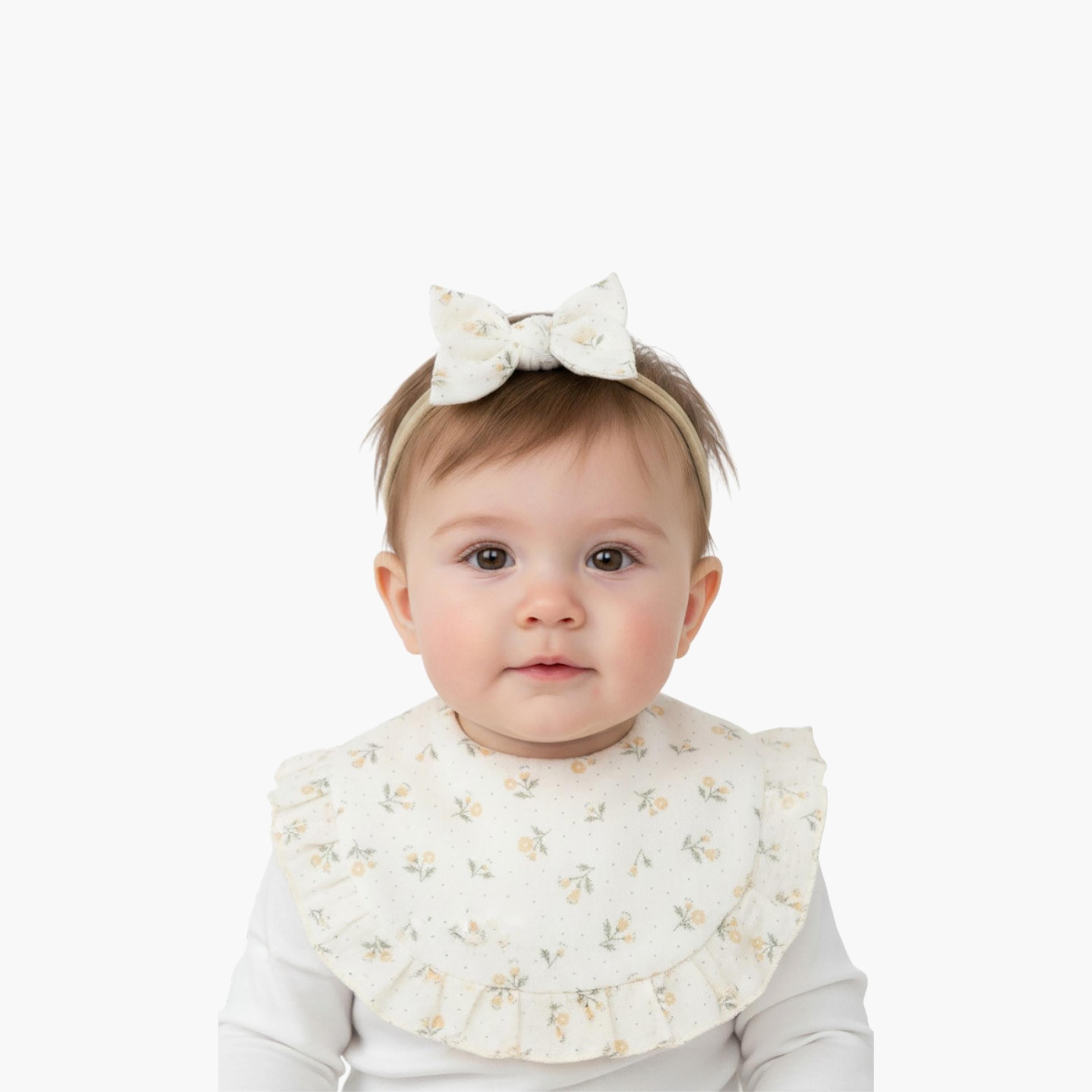 Bambimici Bella Flower Printed Bib & Bow Headband Set-baby-feeding-bibs-image-2