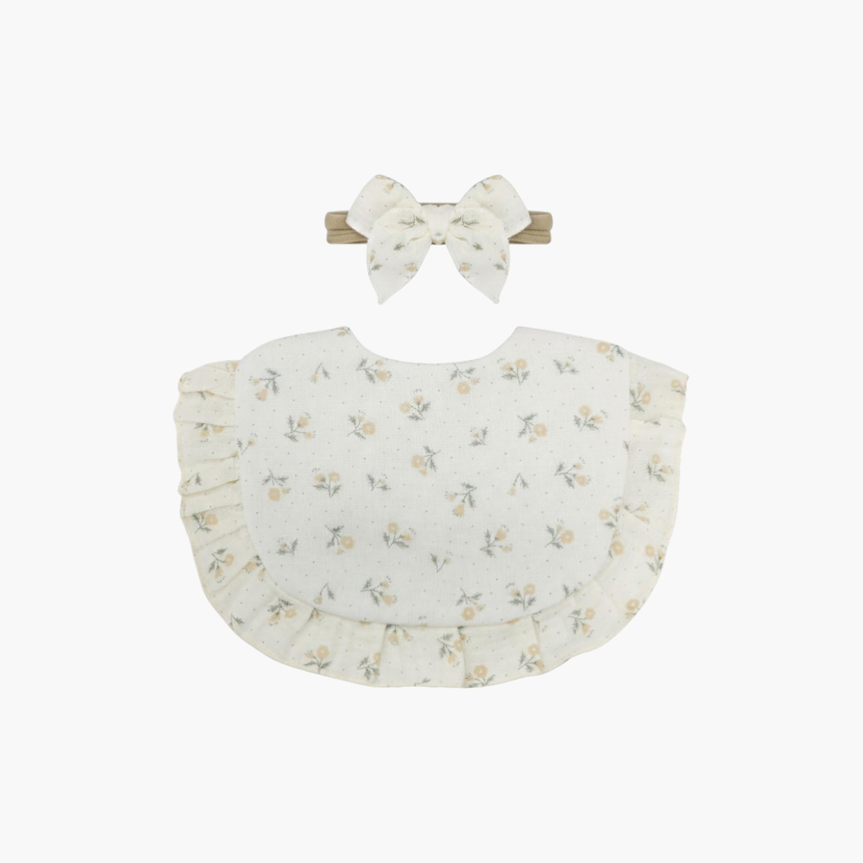 Bambimici Bella Flower Printed Bib & Bow Headband Set-baby-feeding-bibs-image-4