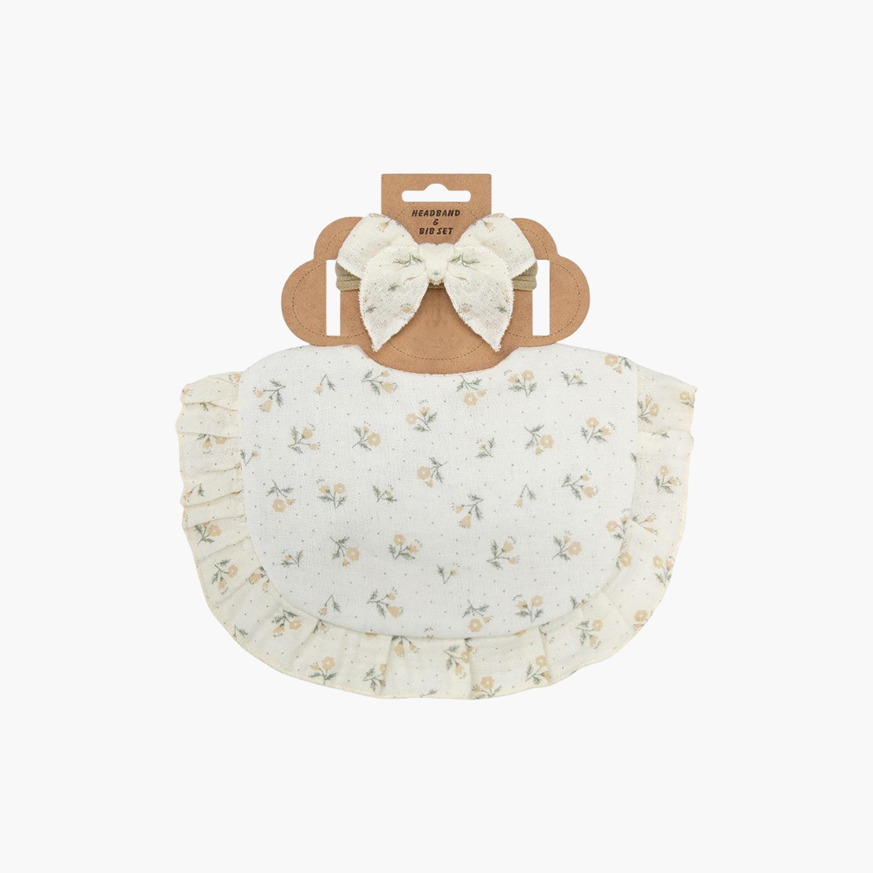 Bambimici Bella Flower Printed Bib & Bow Headband Set-baby-feeding-bibs-image-5