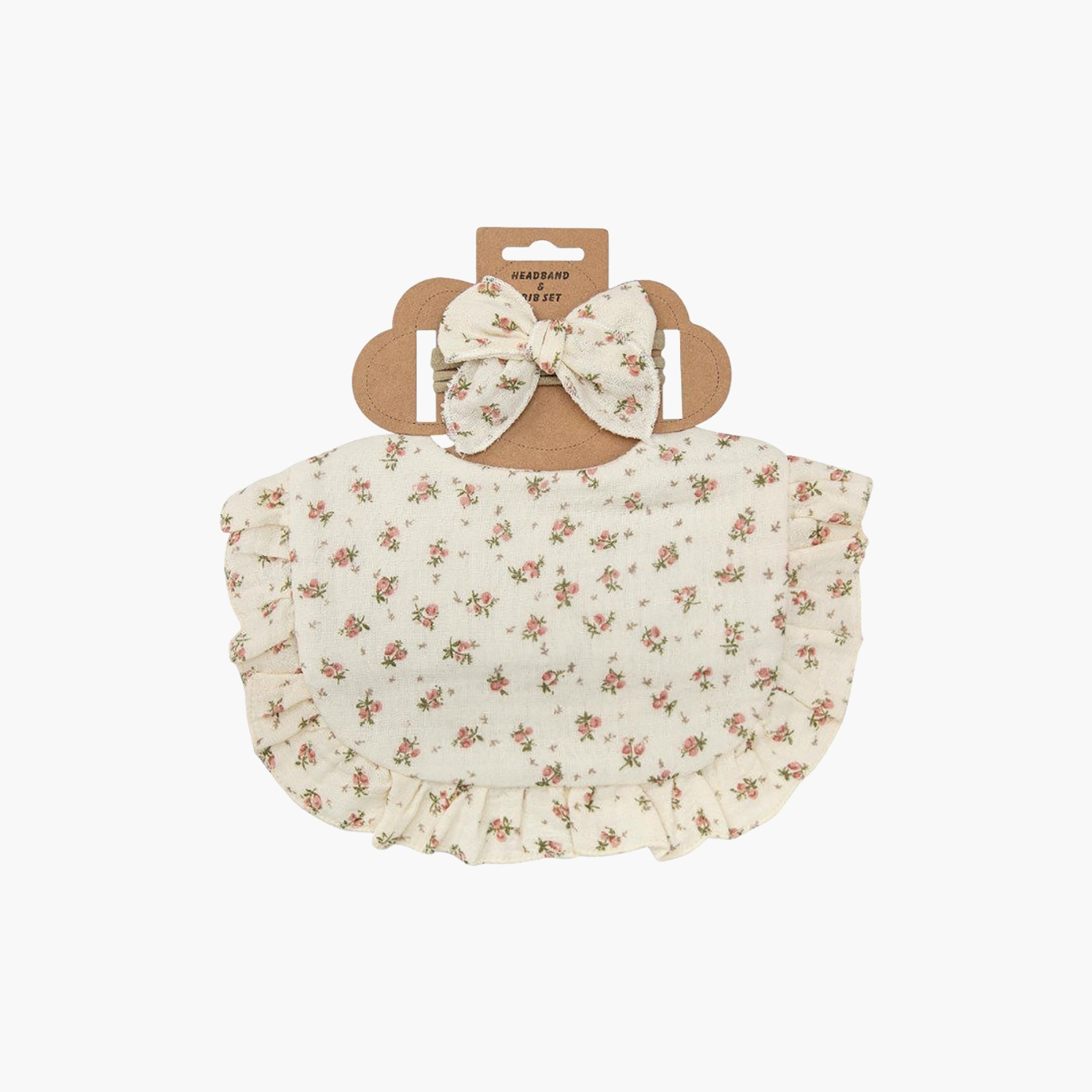 طقم مريلة بطبعة زهور وعصابة رأس بفيونكة "بيلا" من بامبيميتشي-baby-feeding-bibs-image-5