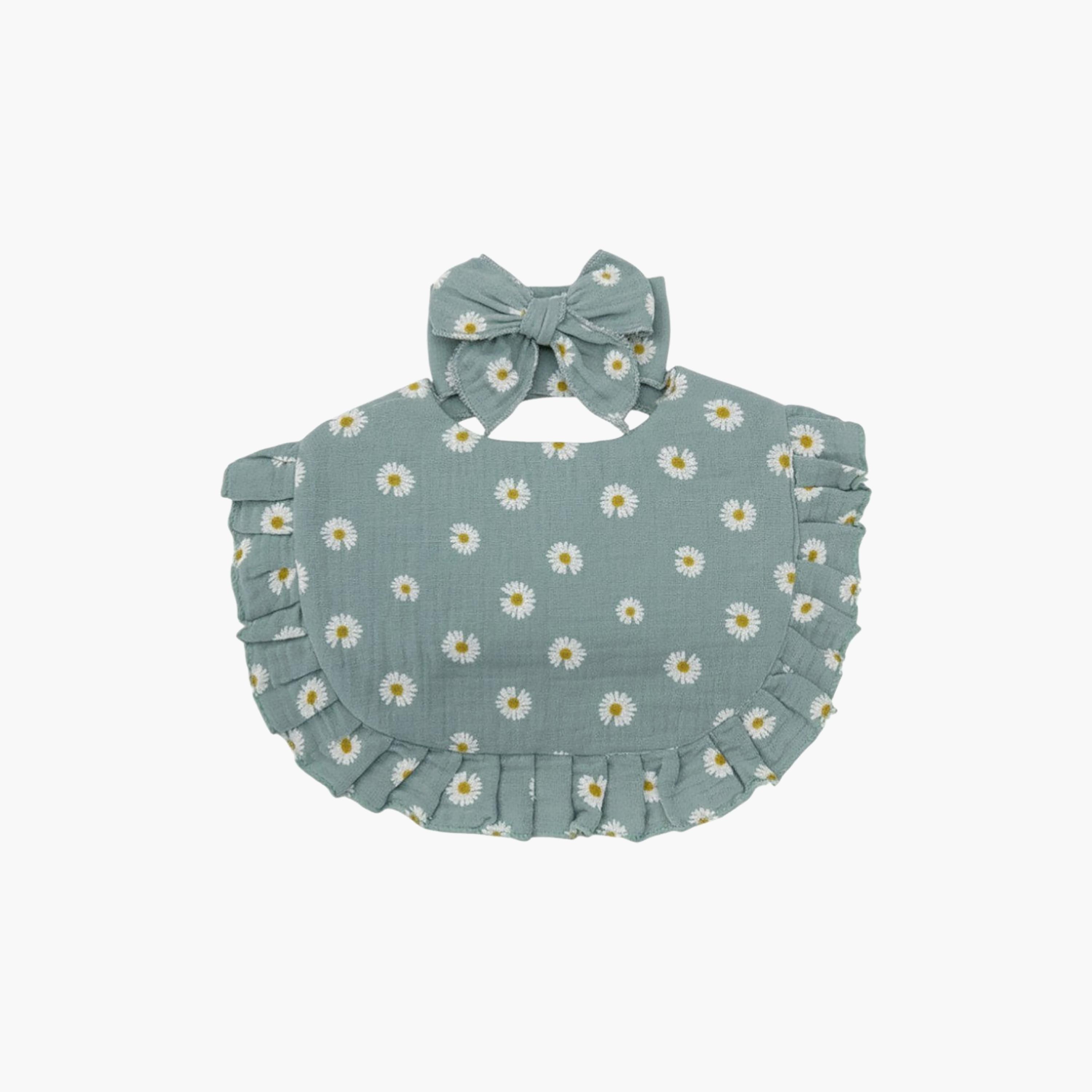 طقم مريلة بطبعة زهور وعصابة رأس بفيونكة "بيلا" من بامبيميتشي-baby-feeding-bibs-image-4