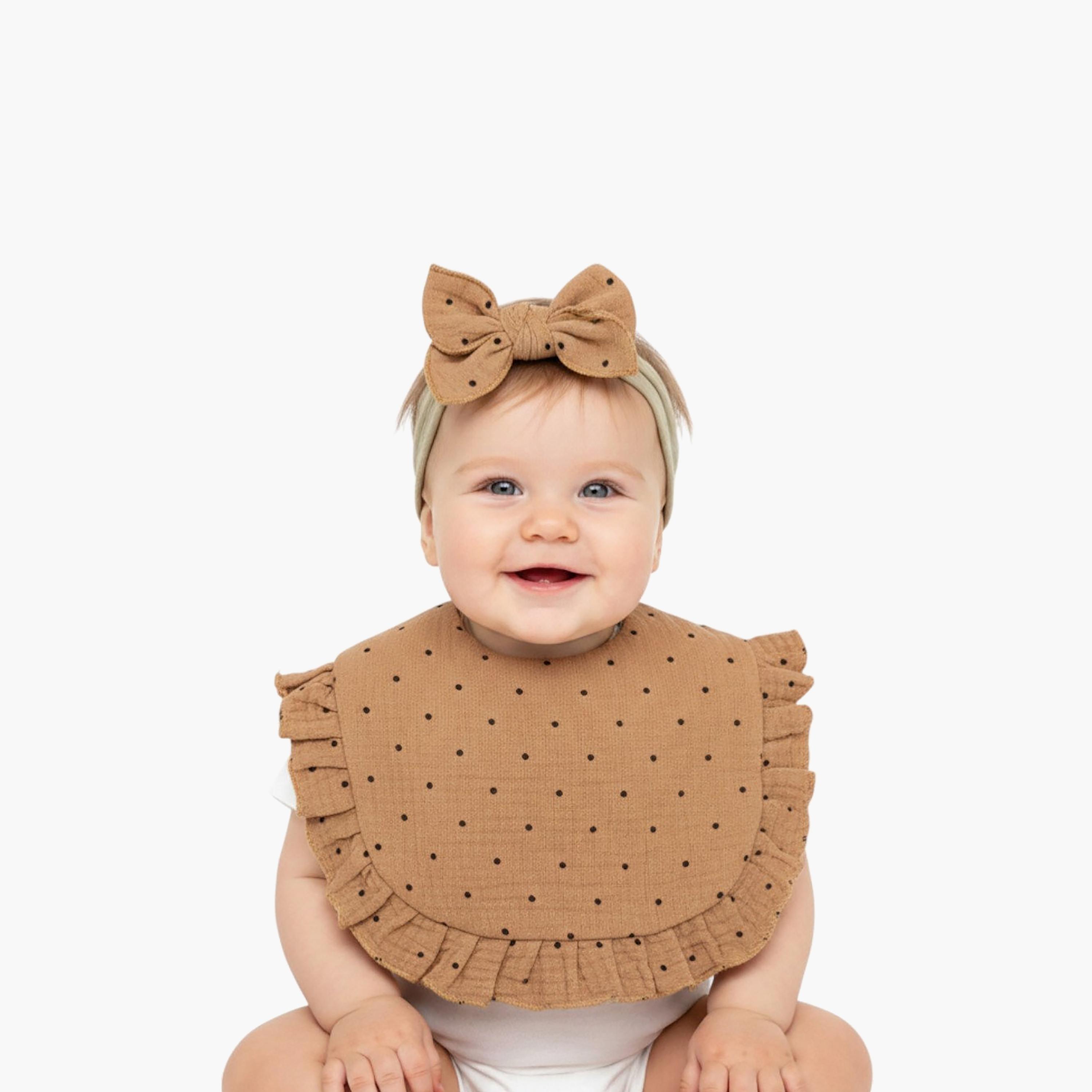 Bambimici Bella Polka Dot Printed Bib & Bow Headband Set-baby-feeding-bibs-image-2