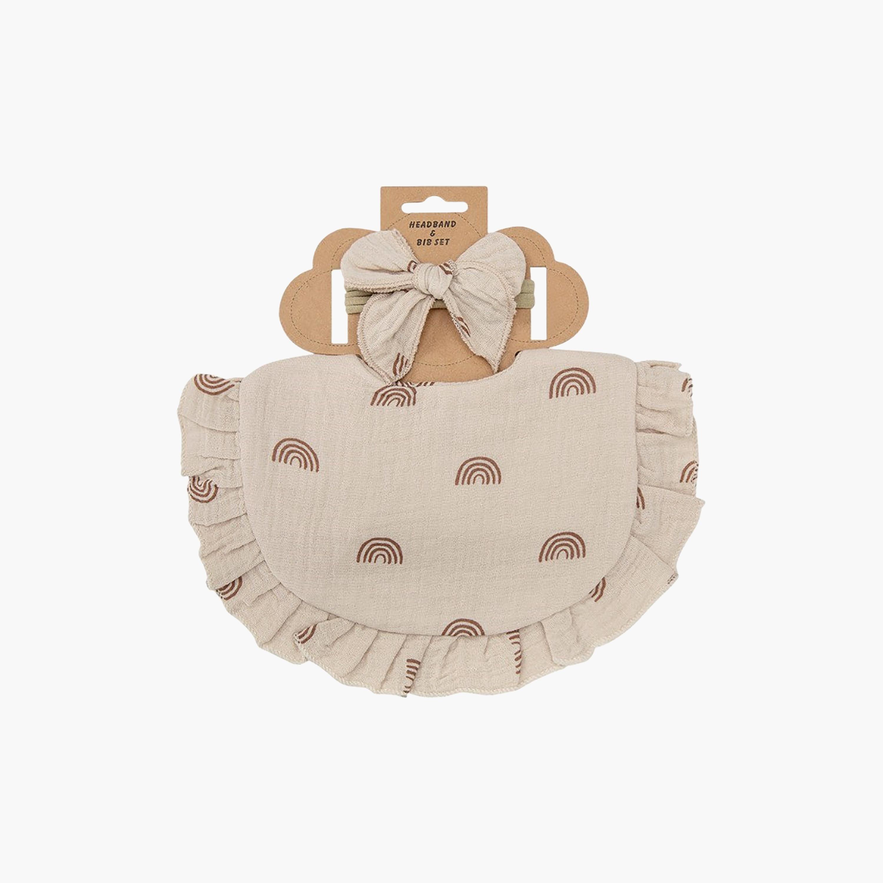 طقم مريلة بطبعة قوس قزح وعصابة رأس بفيونكة "بيلا" من بامبيميتشي-baby-feeding-bibs-image-3