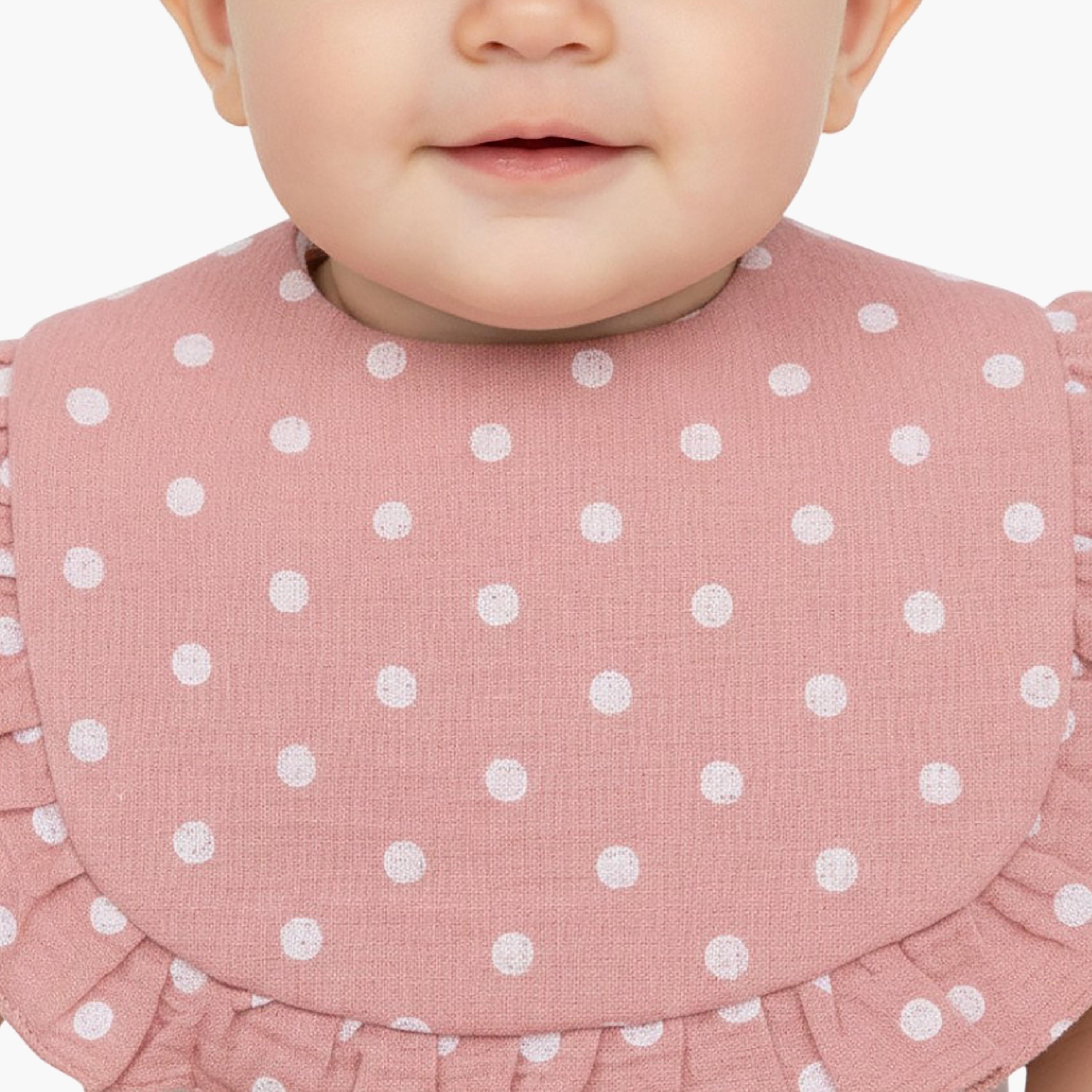 طقم مريلة بنقشة "بولكا دوت" وعصابة رأس بفيونكة "بيلا" من بامبيميتشي-baby-feeding-bibs-image-3