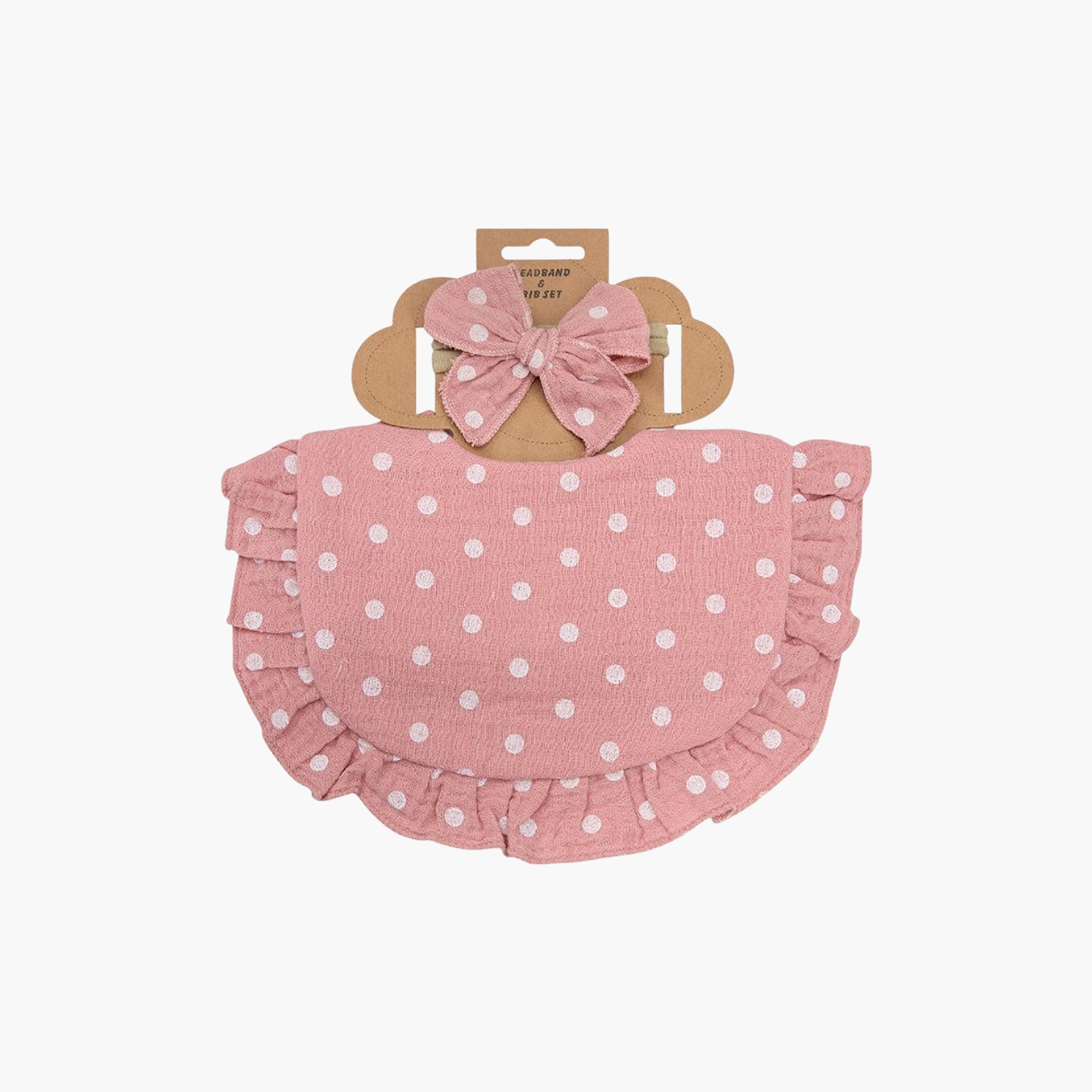 طقم مريلة بنقشة "بولكا دوت" وعصابة رأس بفيونكة "بيلا" من بامبيميتشي-baby-feeding-bibs-image-5
