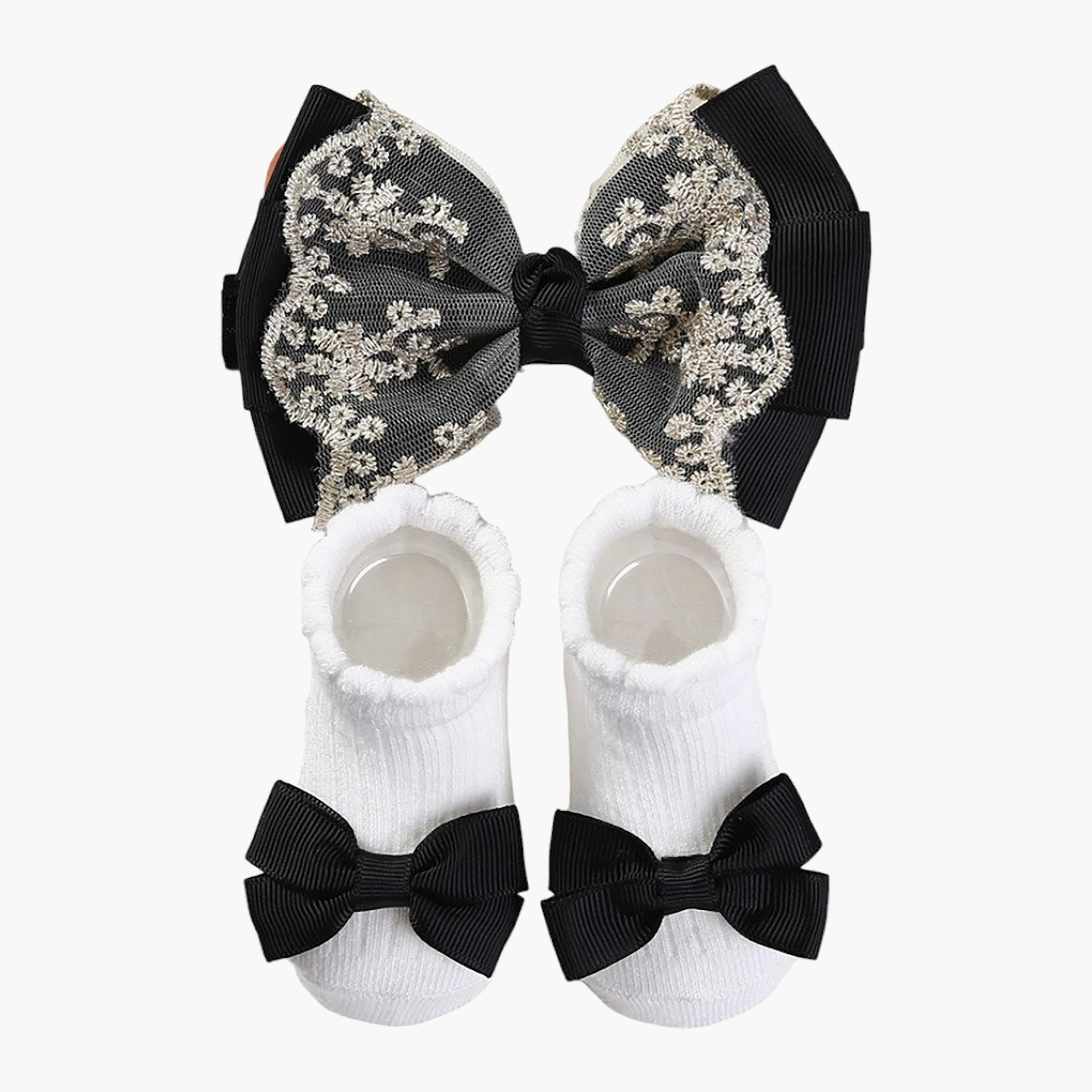 طقم جوارب "أنيكا" وعصابة رأس بفيونكة "ريبون" من بامبيميتشي-girls-accessories-socks-image-1