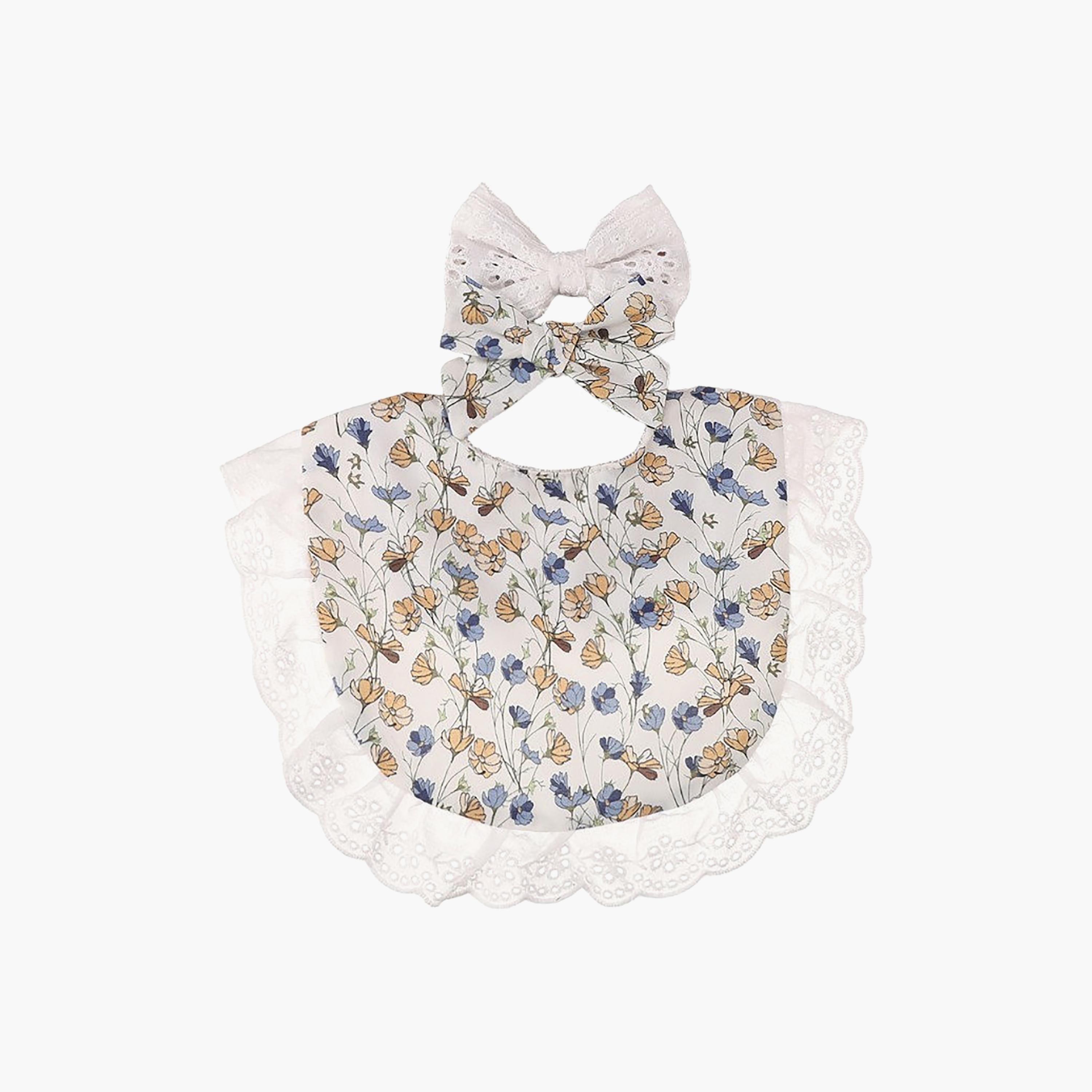 طقم مريلة بطبعة زهور وعصابة رأس بفيونكة "بيلا" من بامبيميتشي-baby-feeding-bibs-image-4
