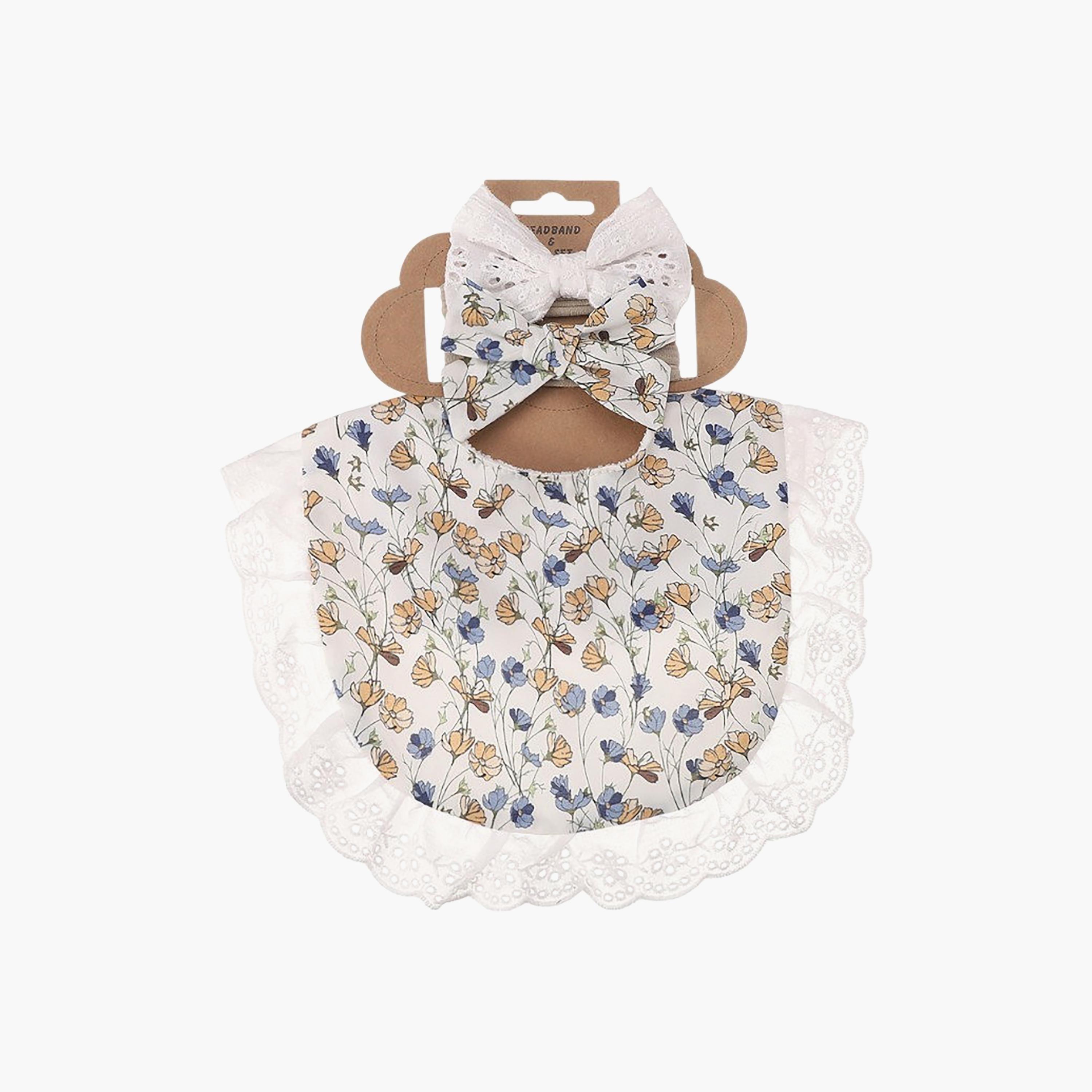 طقم مريلة بطبعة زهور وعصابة رأس بفيونكة "بيلا" من بامبيميتشي-baby-feeding-bibs-image-5