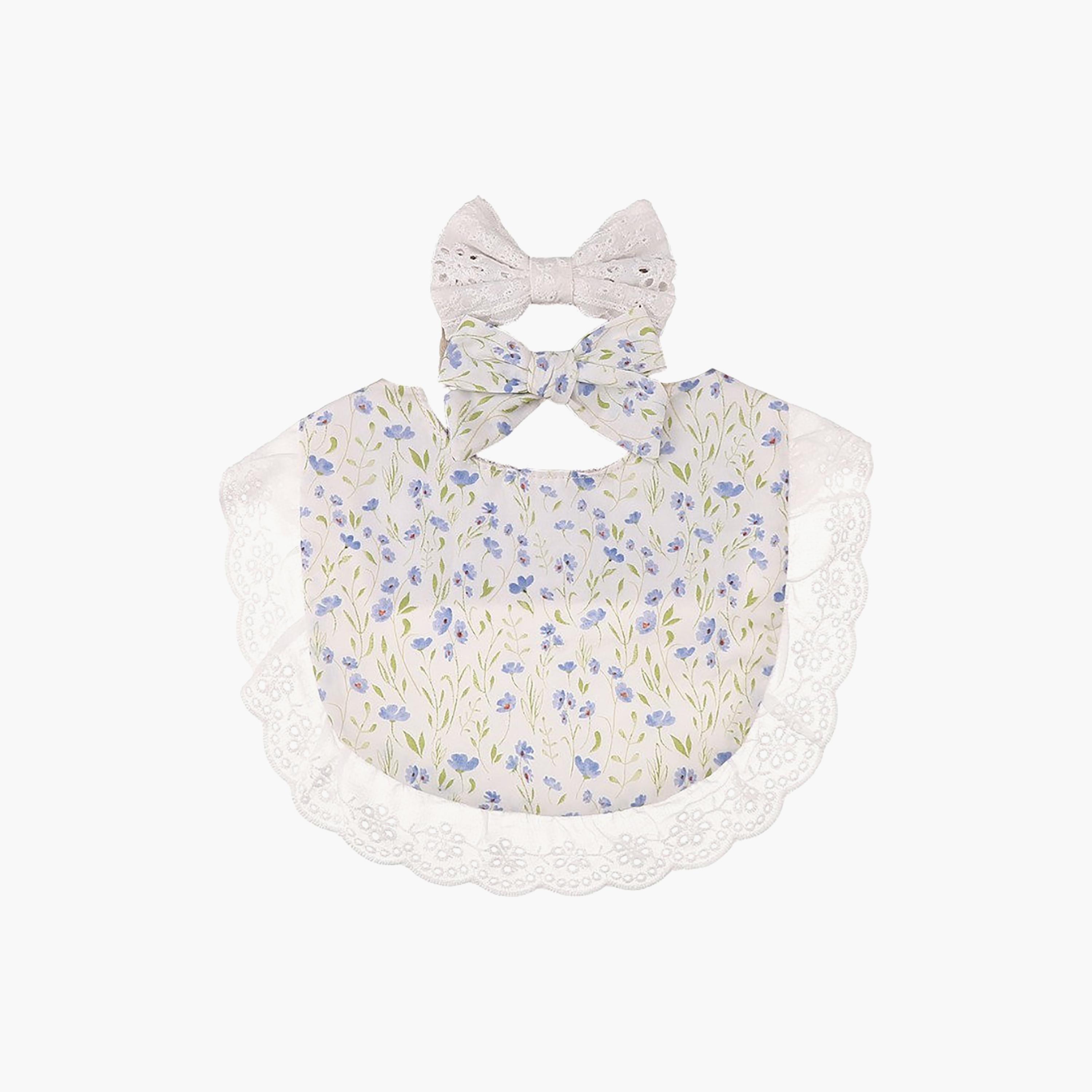 طقم مريلة بطبعة زهور وعصابة رأس بفيونكة "بيلا" من بامبيميتشي-baby-feeding-bibs-image-1