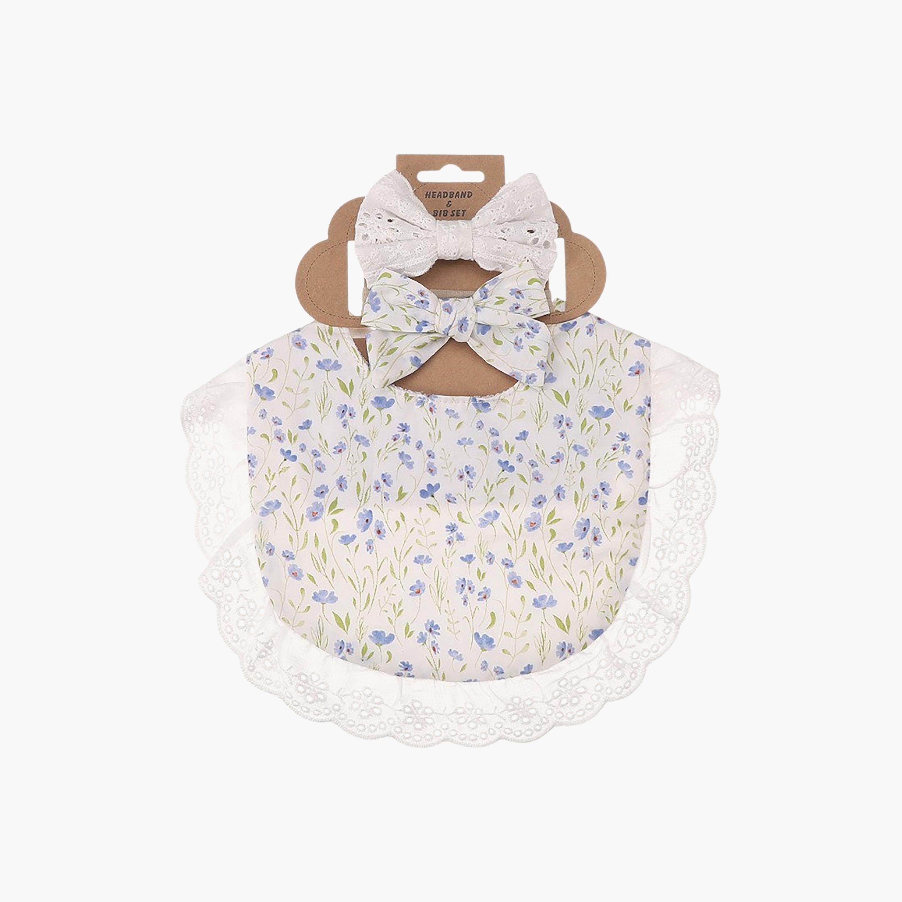 طقم مريلة بطبعة زهور وعصابة رأس بفيونكة "بيلا" من بامبيميتشي-baby-feeding-bibs-image-4