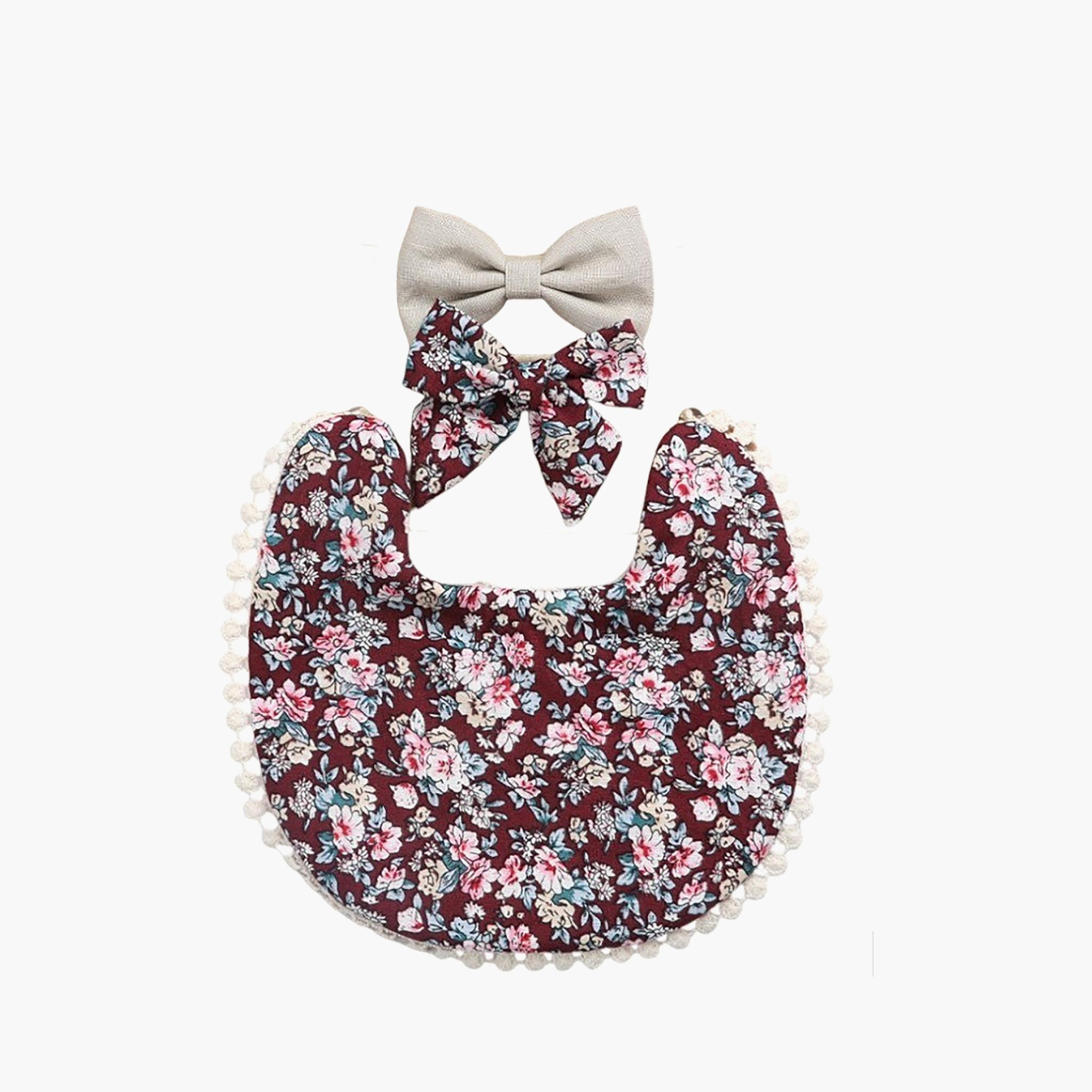 Bambimici Angelica Floral Bib & Headband Set-baby-feeding-bibs-image-1
