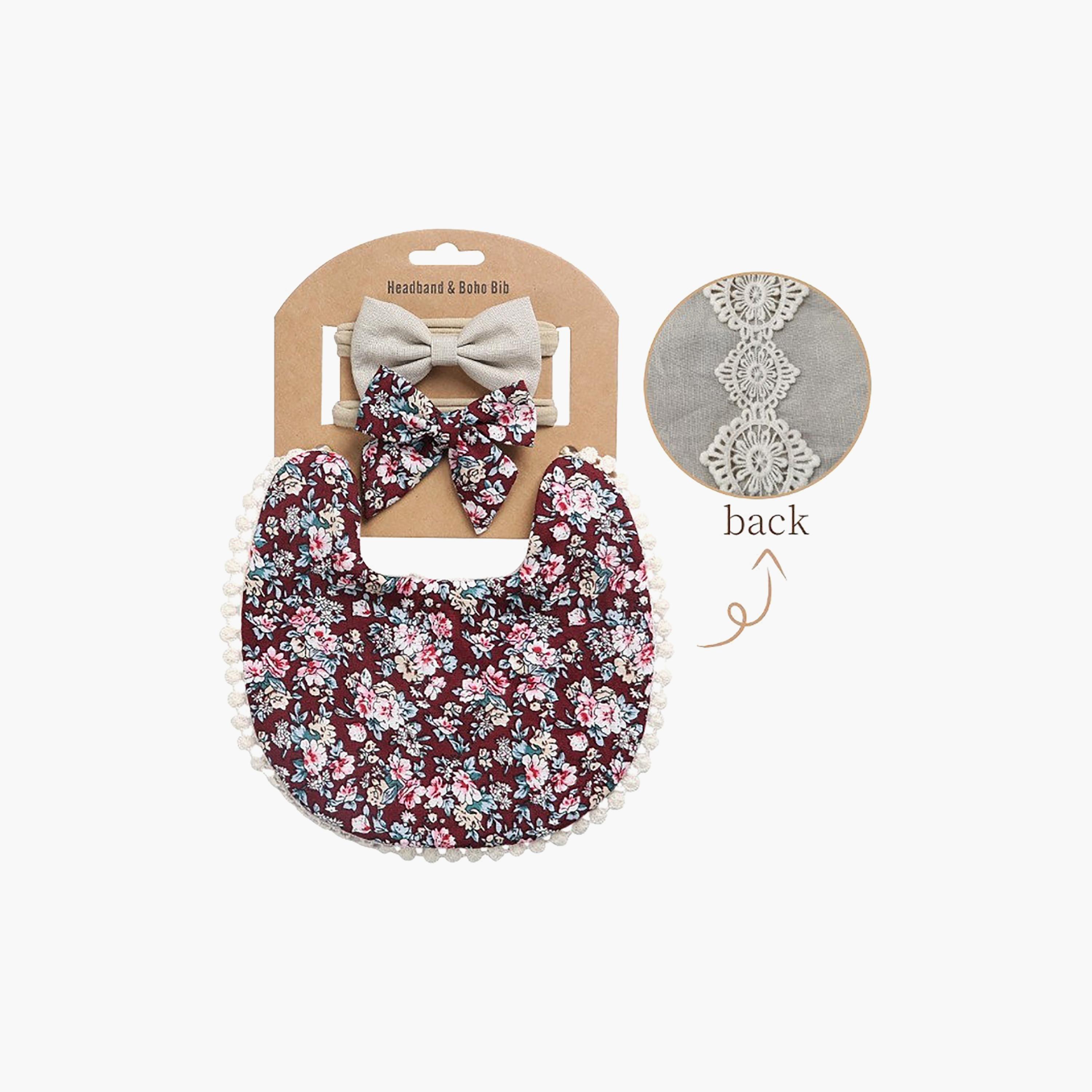 Bambimici Angelica Floral Bib & Headband Set-baby-feeding-bibs-image-2