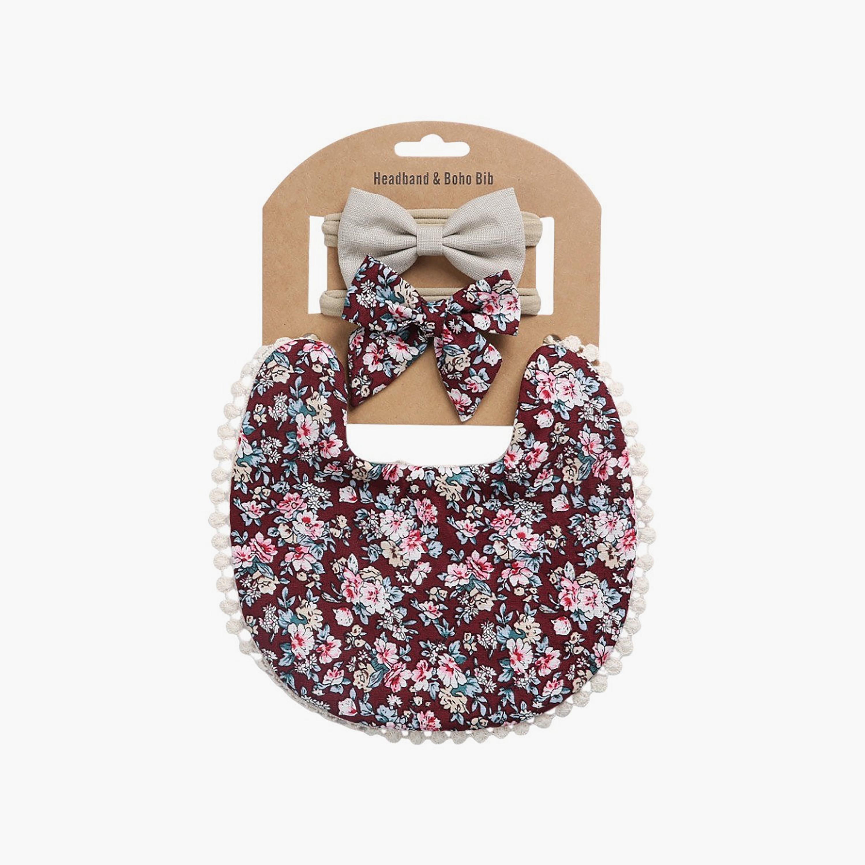 Bambimici Angelica Floral Bib & Headband Set-baby-feeding-bibs-image-3