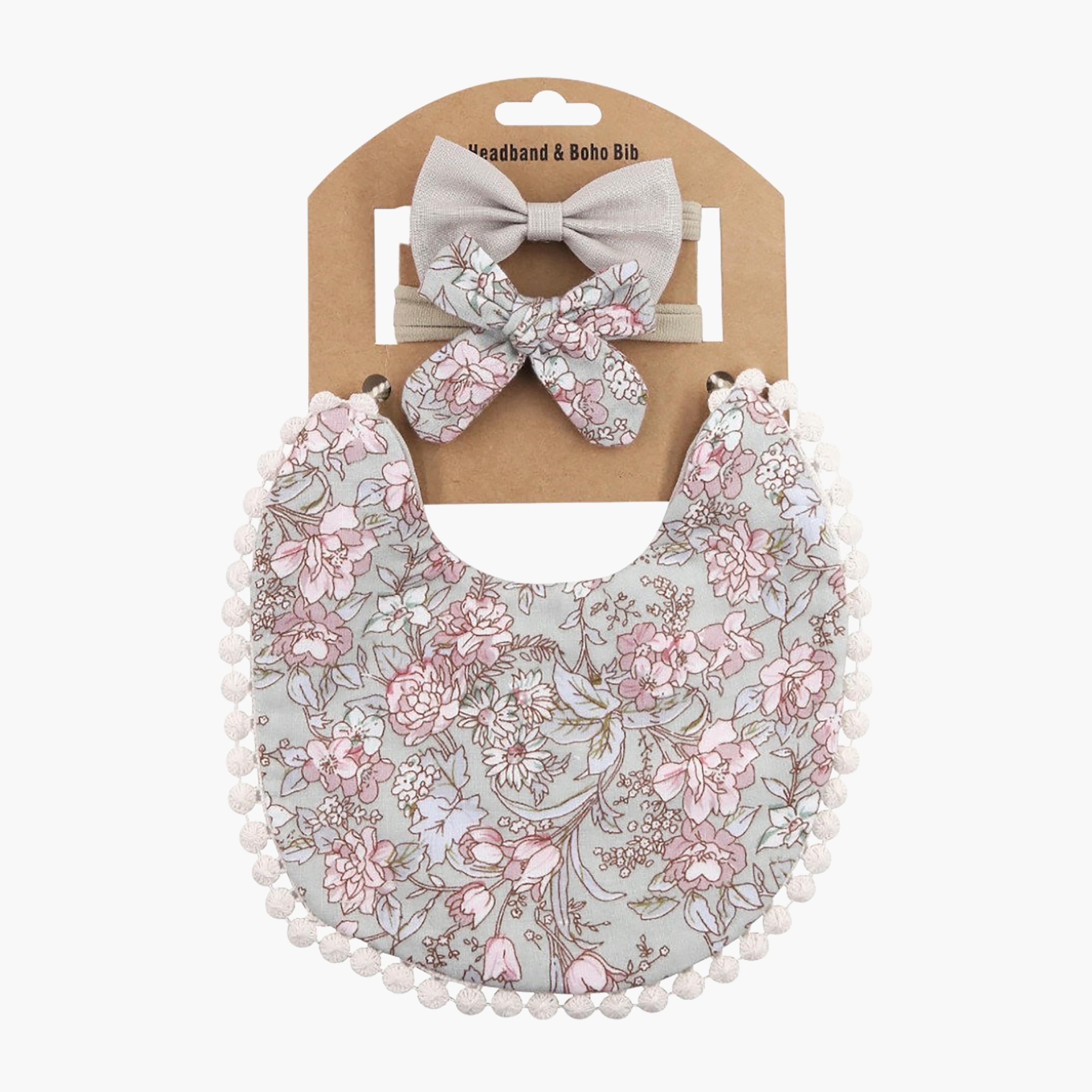 Bambimici Angelica Floral Bib & Headband Set-baby-feeding-bibs-image-4